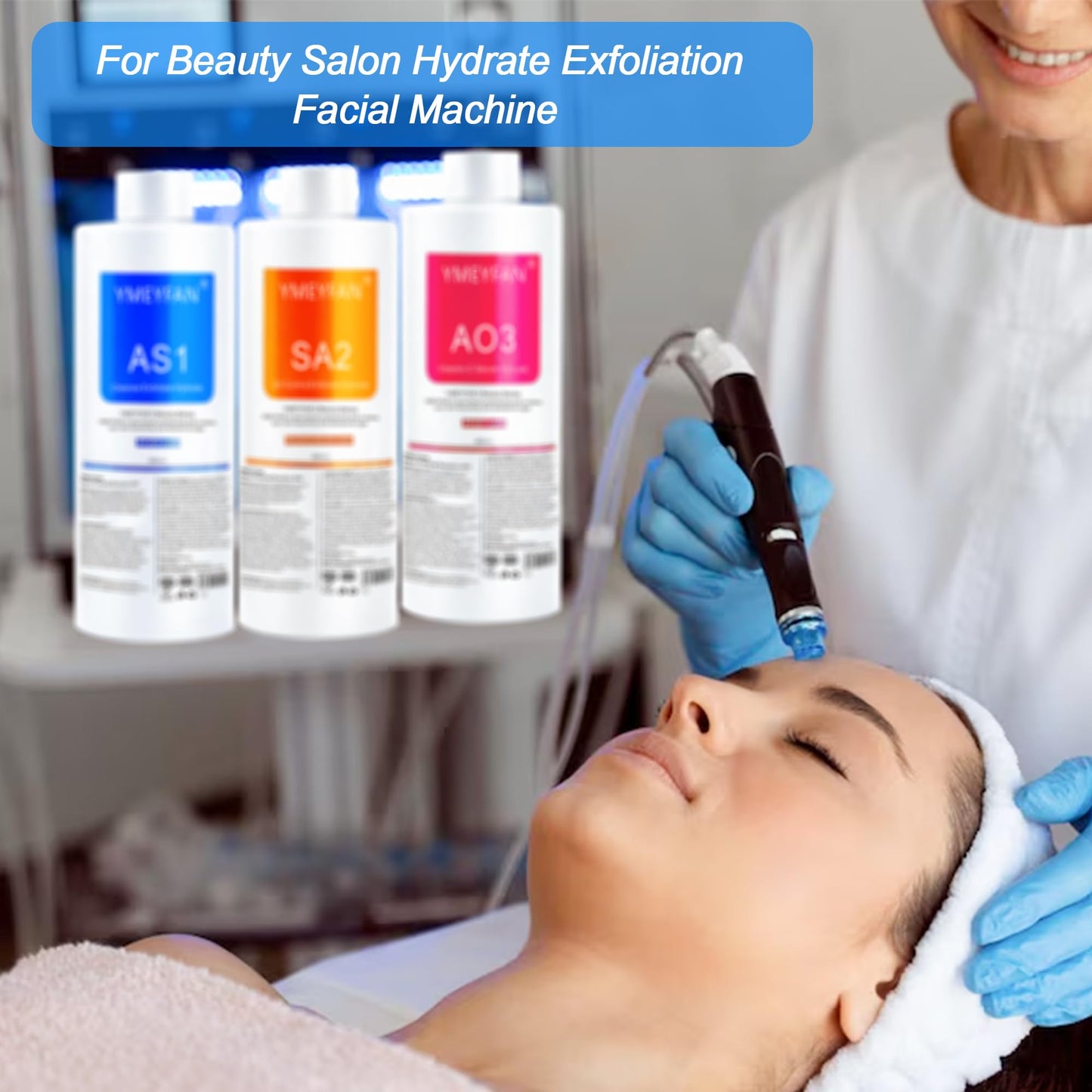 YMEYFAN AS1 SA2 AO3 Hydrate Facial Solution (English Ver.) for Hydra Machine SPA Salon Facial, Aqua Peeling Solution for Small Bubble Facial Machine Cleansing, Exfoliate, Hydrating (400ml Mix 3PCS)