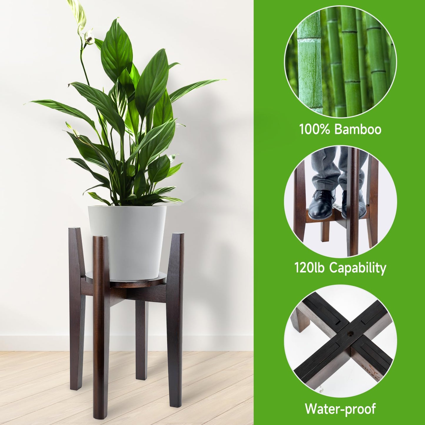 2 Packs Adjustable Plant Stand with Tray,Indoor Wood Plant Stand Fit 8'' to 12'' Planter,Mid Century Modern Flower Pot Holder Rack(Plant and Pot Not Included) Walnut