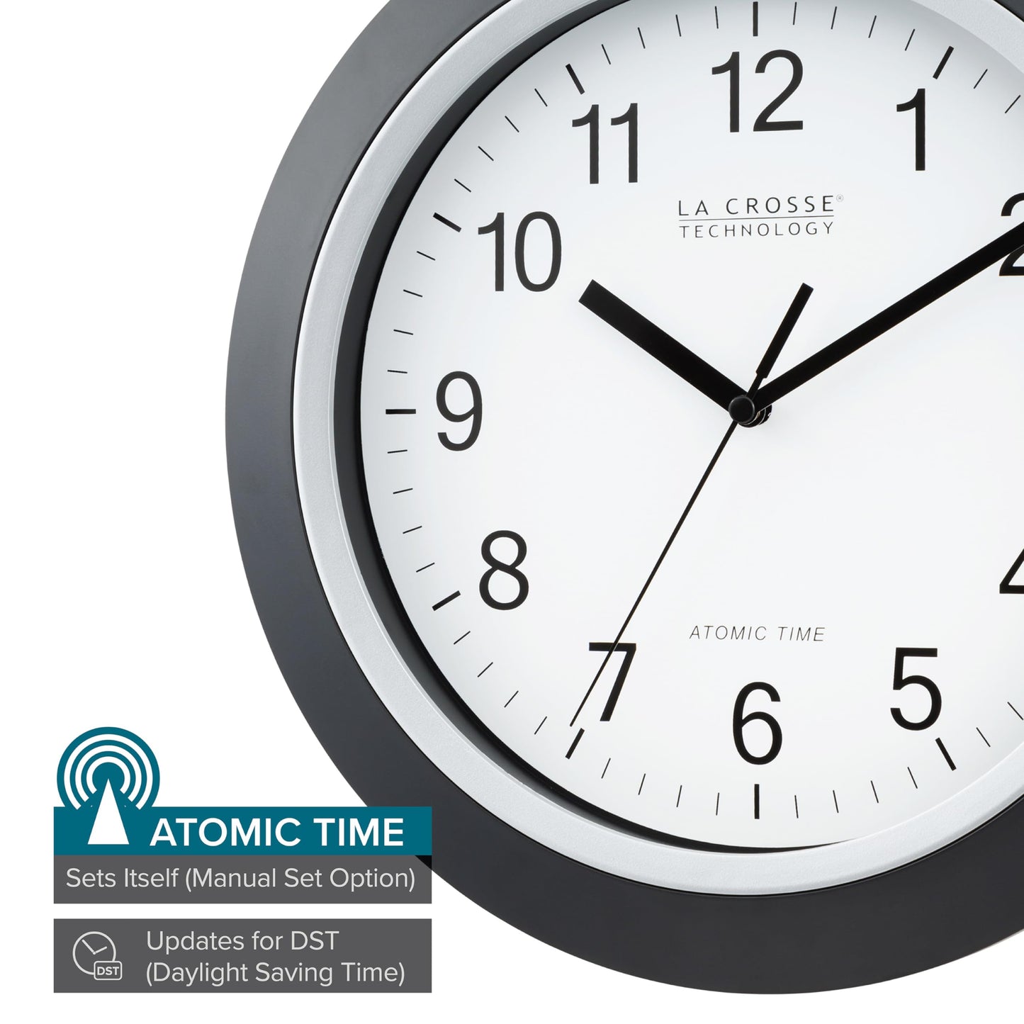 La Crosse Technology WT-3129B 12-Inch Atomic Analog Wall Clock (Black)