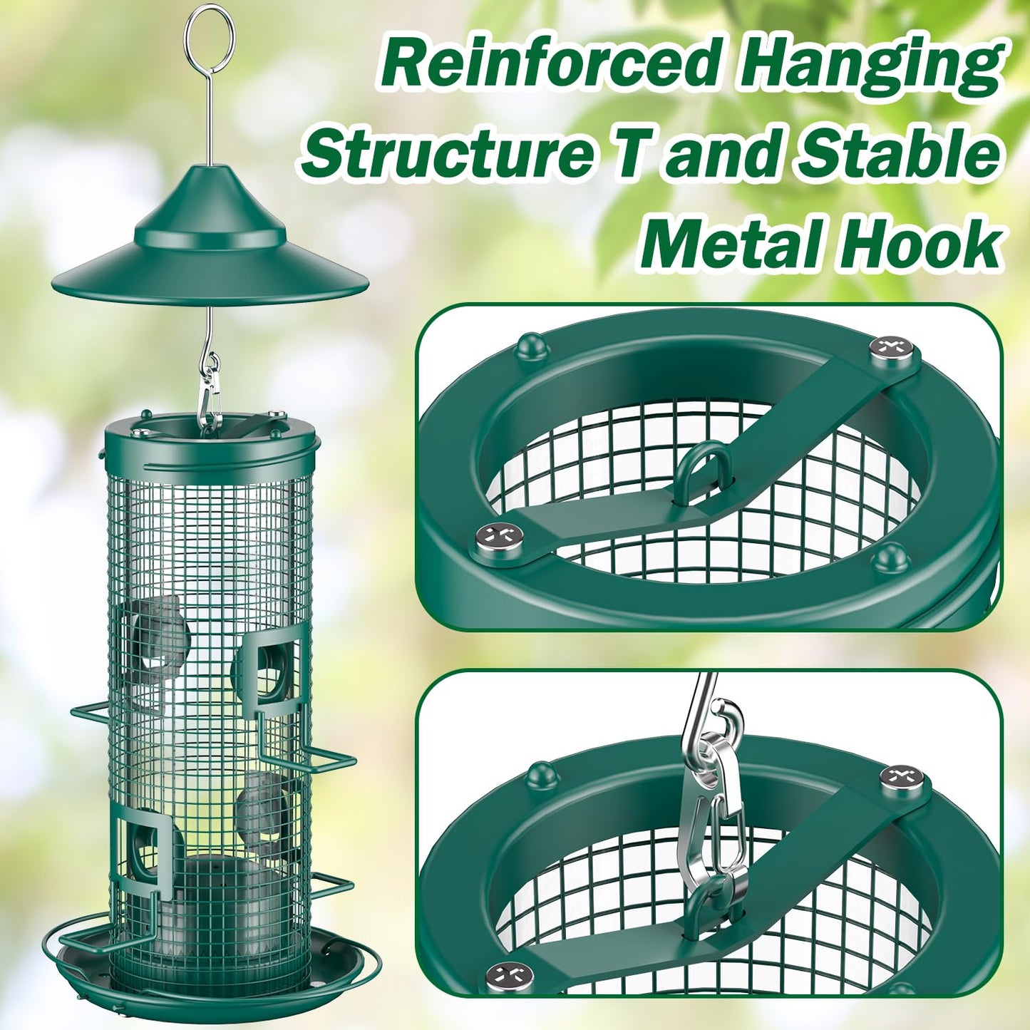 Jarkyfine Metal Mesh Tube Bird Feeder for Outdoors Hanging - Squirrel Chew Proof Bird Feeders for Outside, Rust-Proof, 4 Ports, 2LB Large Capacity, Easy to Refill, for Finch Cardinal Wild Birds