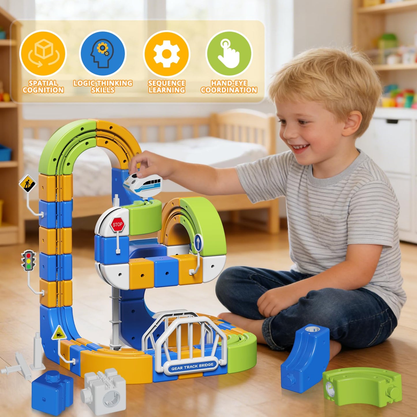 Fortand Electric Train Set for Kids 3-8, 124PCS (36 Track +1 Car) 3D Flexible Track STEM Building Railroad Toy DIY Train Track Anti-Gravity Creative Toy for Boys Girls Ages 3 4 5 6 7 8+ Birthday Gifts