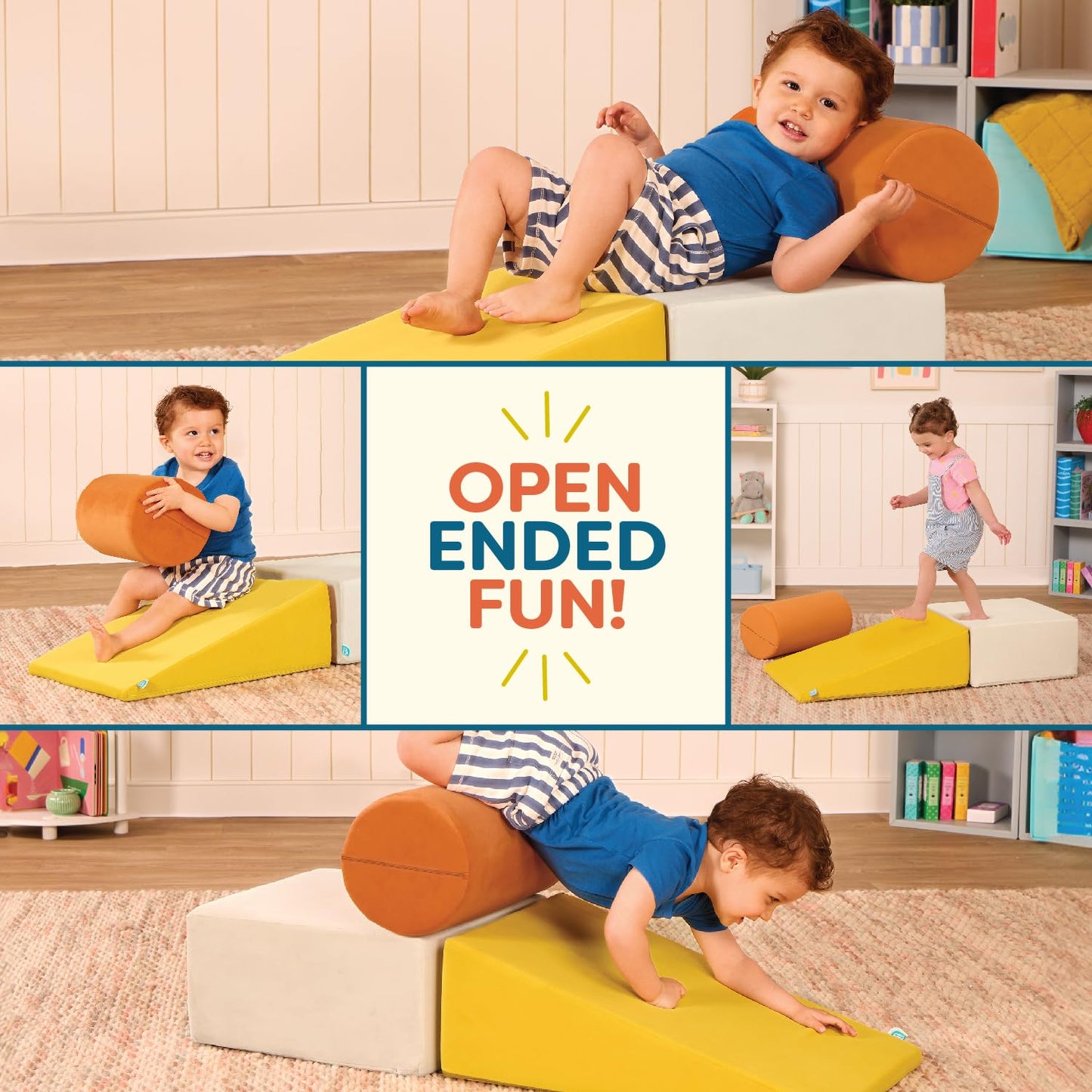 B. toys – Sensory Foam Building Blocks for Toddlers – 3 Pieces Climbing Set with Cylinder, Ramp & Block – Easy-Grip Handles, Machine Washable Covers – Soft Play Shapes for Babies & Toddlers 12+ Months