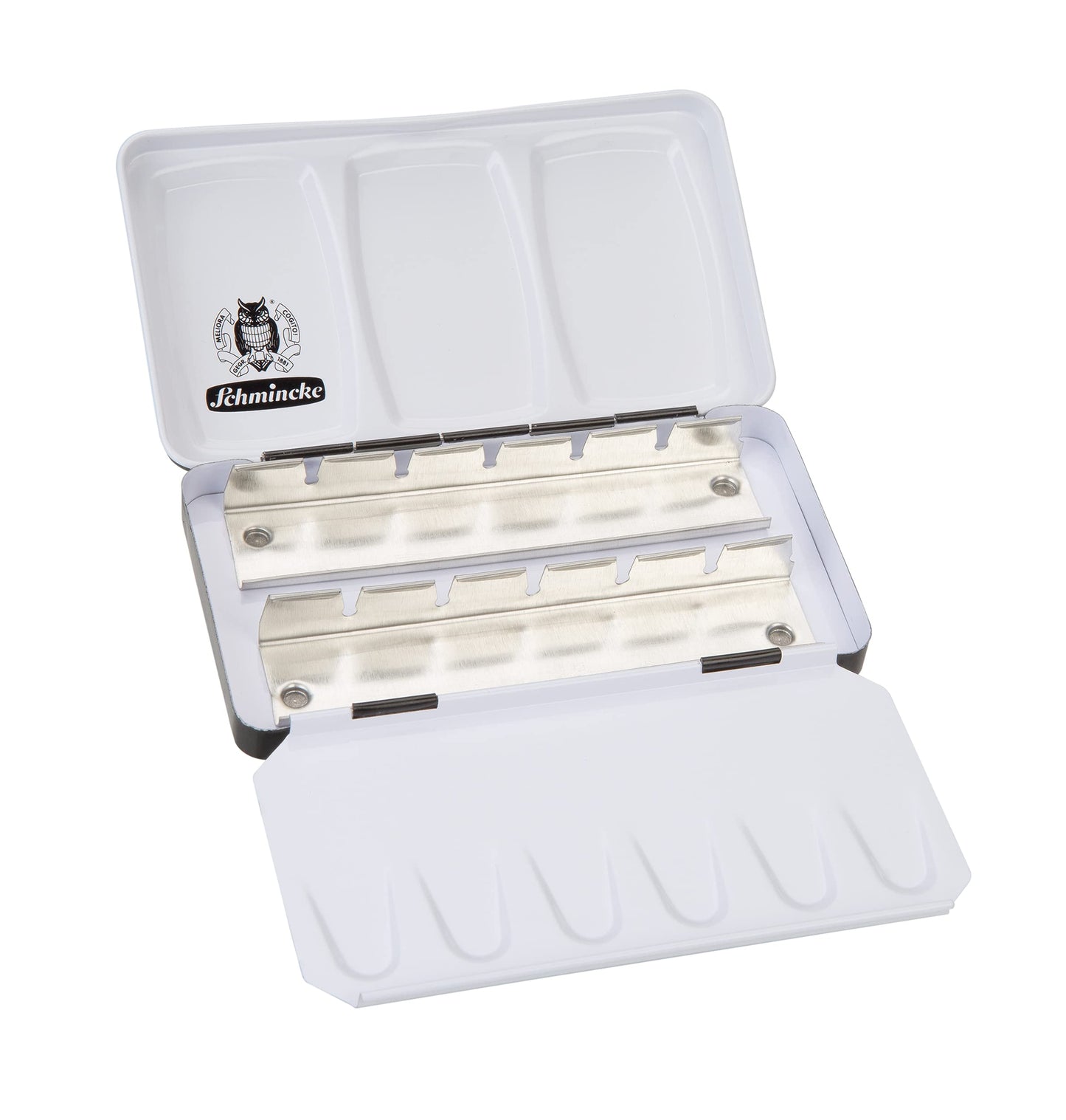Schmincke - HORADAM AQUARELL Empty Box for 12 x 1/2 Cells, 74 913 097, Black Metal Box with Mixing Palette, for Individual Filling with 12 Half Cells HORADAM AQUARELL