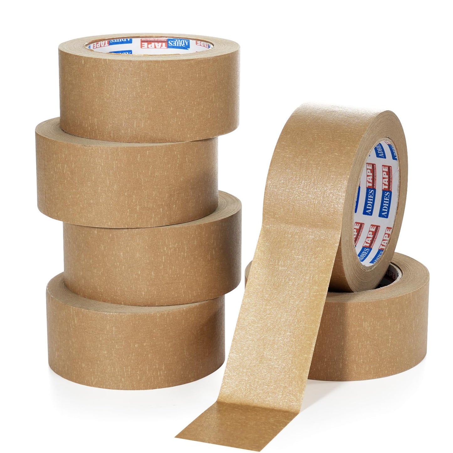 ADHES Heavy Duty Paper Packing Tape Kraft Paper Tape, Eco Friendly & Biodegradable, Writable & Uncoated Brown Packing Tape for Masking, Sealing, and Packaging Use, 2 Inch x 43 Yards, 6 Rolls
