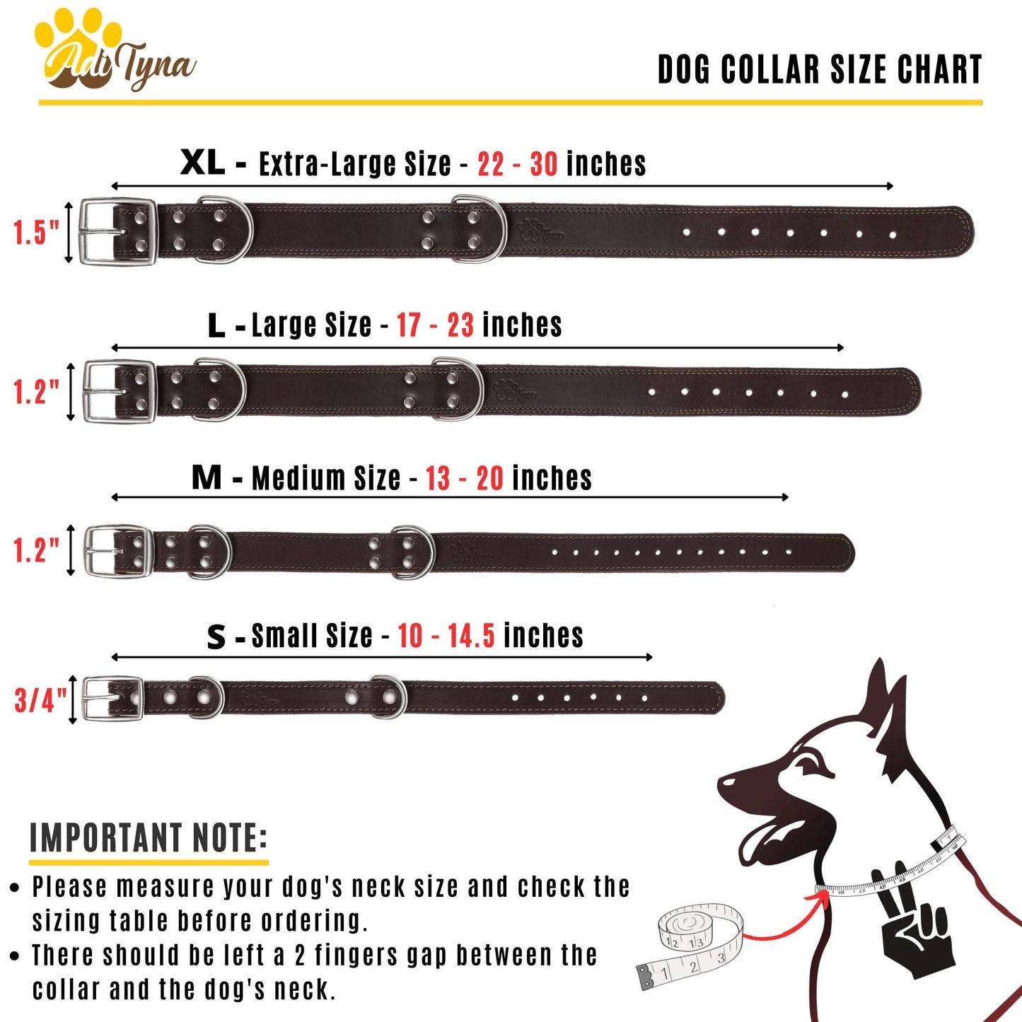 ADITYNA Heavy-Duty Leather Dog Collar for Large Dogs - Soft and Strong, 100% Genuine Leather (Large: Fit 17" - 23" Neck, Black)