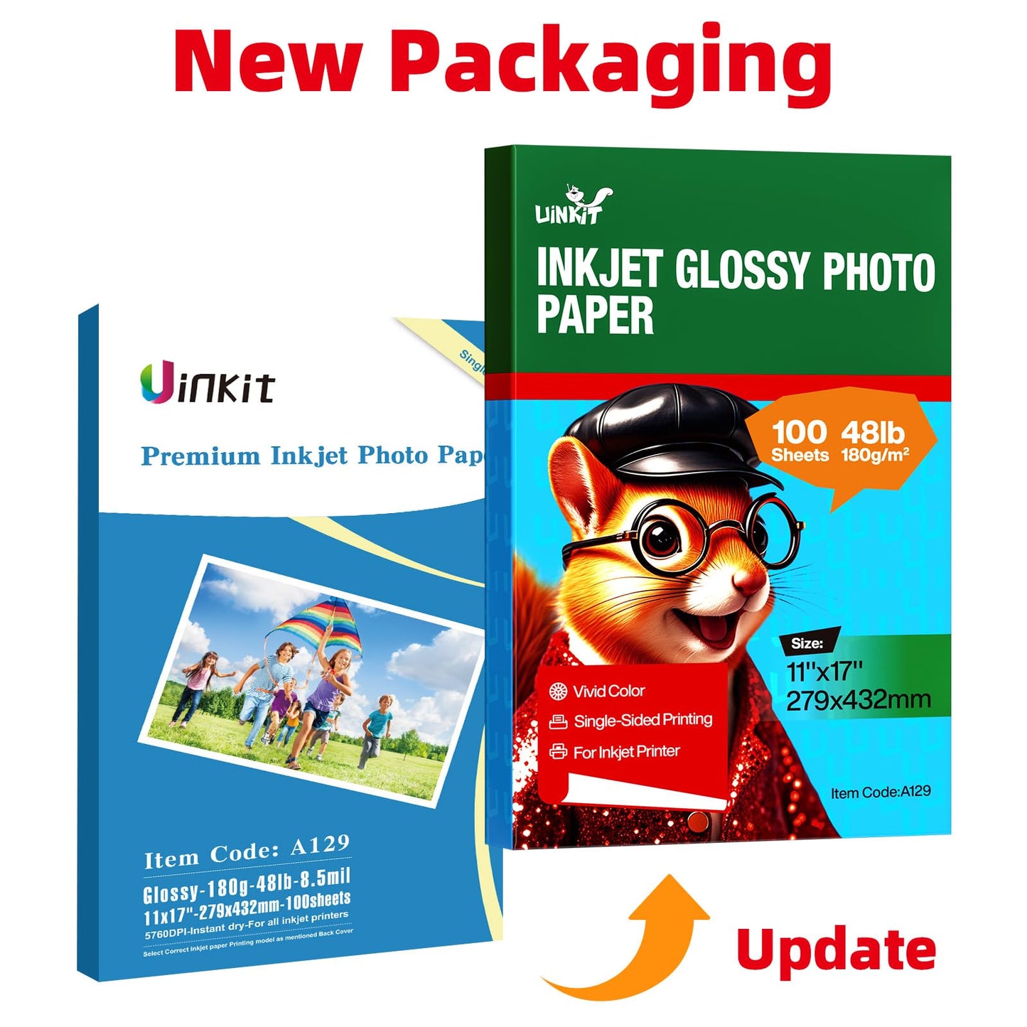 Uinkit Thin 11x17 Inkjet Glossy Photo Paper 100 Sheets 48lb Poster Paper for Printer Professional Photographic Paper