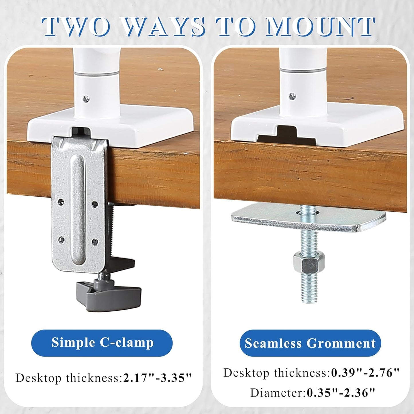 ETHU Heavy Duty Monitor Arm, Gas Spring Monitor Stand for 17-45 Inch Screens up to 37.4 lbs, Adjustable Monitor Mount with C-Clamp & Grommet Base, Ergonomic Computer Monitor Mount (Dual White)