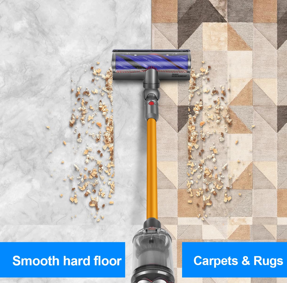 FUNTECK Anti-Tangle Motorbar Cleaner Head for Dyson V12 & V9 Motorbar, Motorized Vacuum Head for Carpets and Smooth Hard Floors, Ideal for Pet Owners