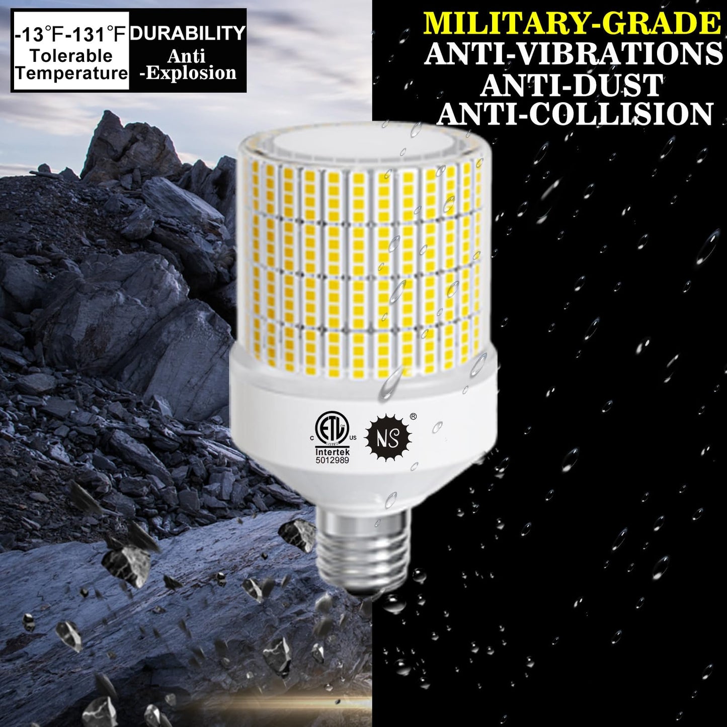 700W Equivalent 10500LM Corn Bulbs (1-Set) - 90% Energy Saving, IP65 Waterproof, 70W E26/E39, 5000K Daylight, Warehouse Light, ETL/FCC/ROHS/CE Certified, Not Dimmable