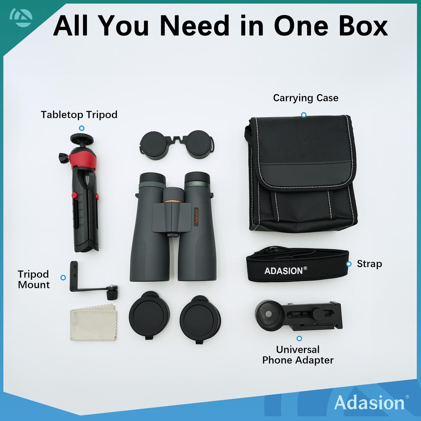 Adasion 15x56 UHD Binoculars for Adults High Powered with Phone Adapter and Tripod, Super Powerful BAK4 Prism Waterproof Binoculars for Hunting Stargazing Bird Watching Hiking Safari Travel Sports