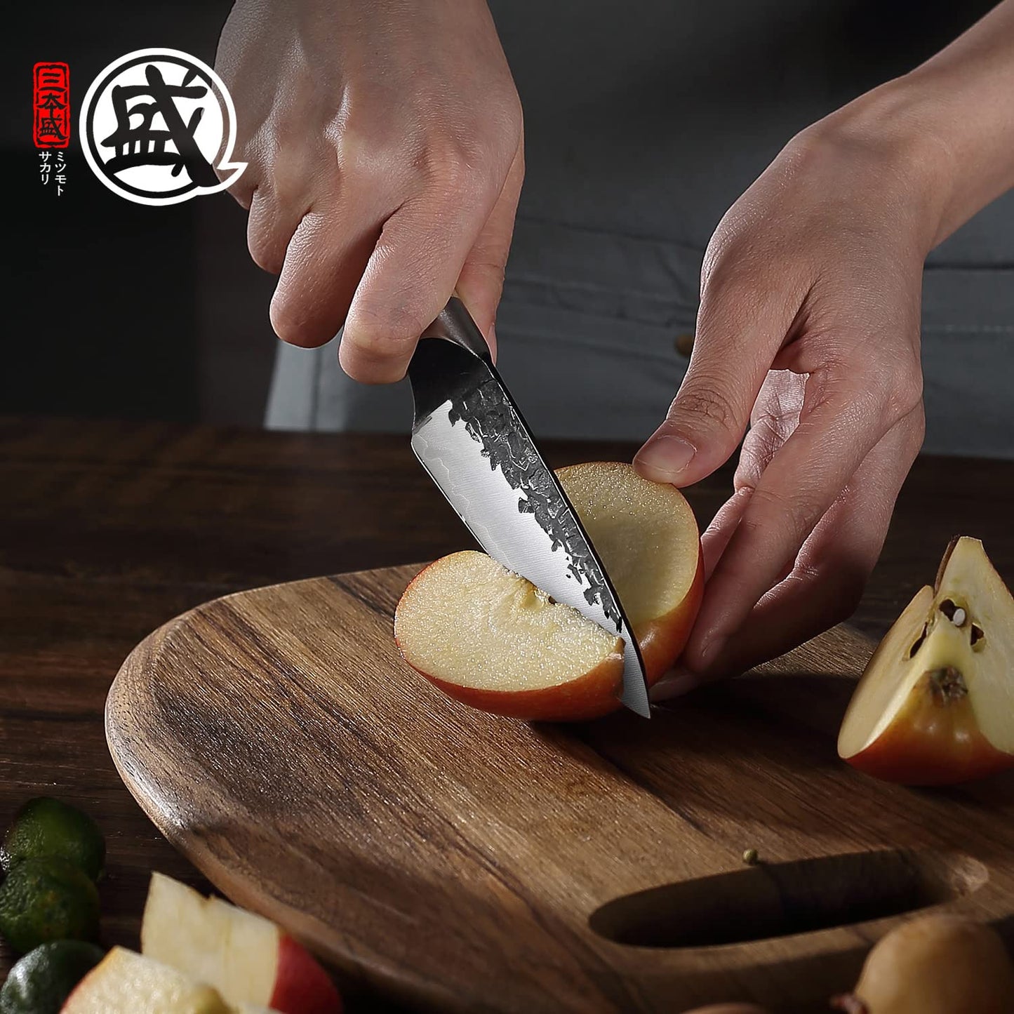 MITSUMOTO SAKARI 4.5 inch Japanese Kitchen Paring Knife, Professional Hand Forged Kitchen Small Chef Knife, High Carbon Stainless Steel Classic Japanese Fruit Knife (Pakkawood Handle)