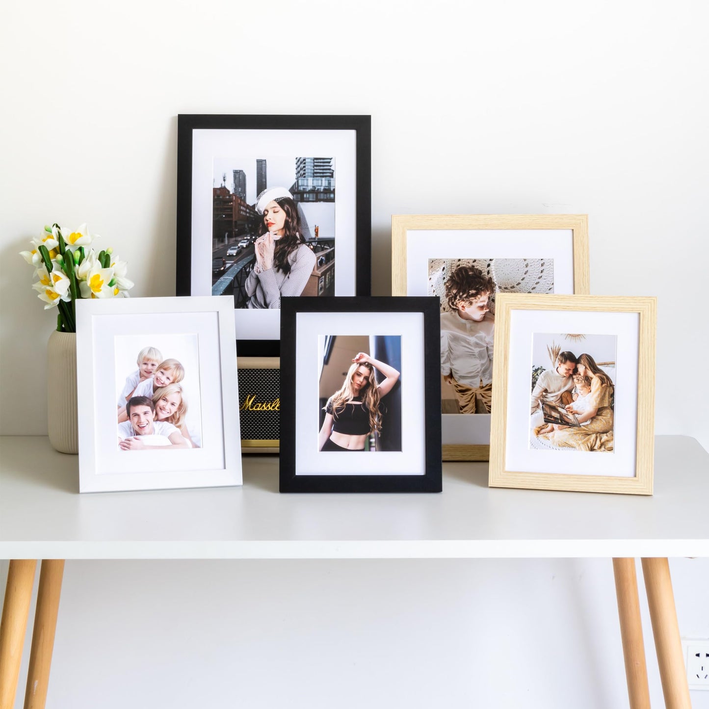 Iadefan 8x10 Picture Frame Set of 4, White 8 by 10 Photo Frames with 5x7 Mat, Tabletop or Wall Hanging Decor.