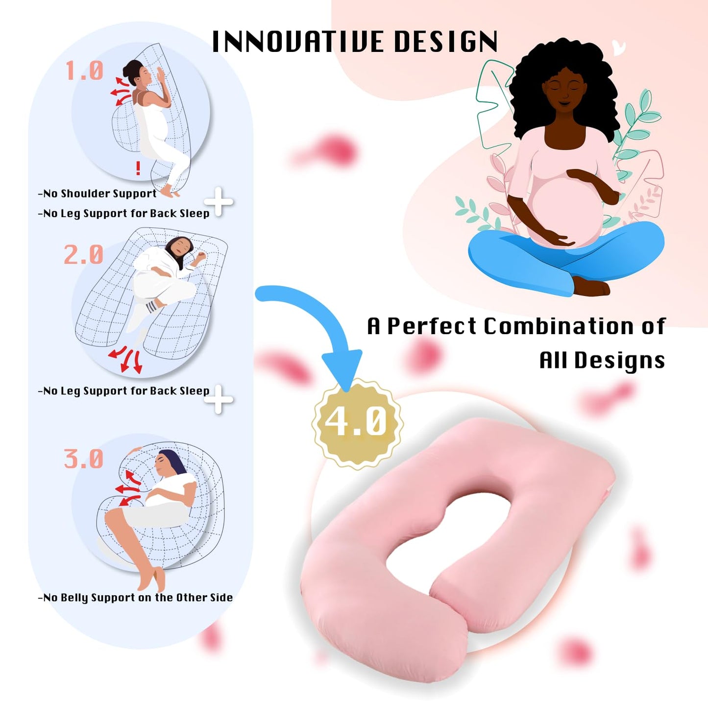 ALLOPERA Pregnancy Pillow, Full Body Maternity Pillow 57 inch, with Removable Washable Cover - Sleep Support for Legs, Back, Neck, Shoulder, HIPS, Belly for Pregnent Women, Jersey Knit Cotton (Pink)