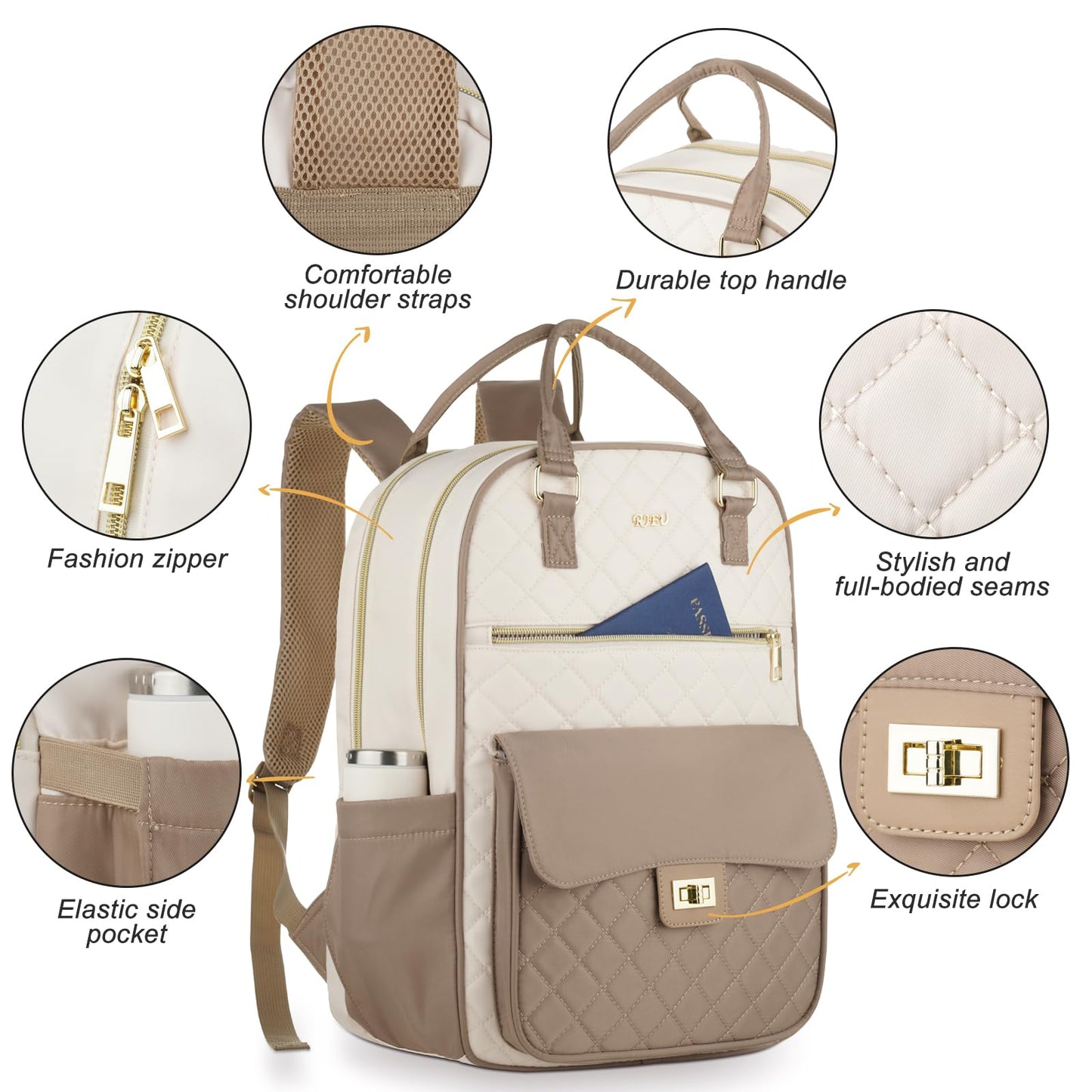 Backpack for Women,Laptop Bag for Travel Work College Teacher,School Backpack for Teen Girls Student,Sac a Dos Femme Voyage,Ladies Gifts,KhakiBeige