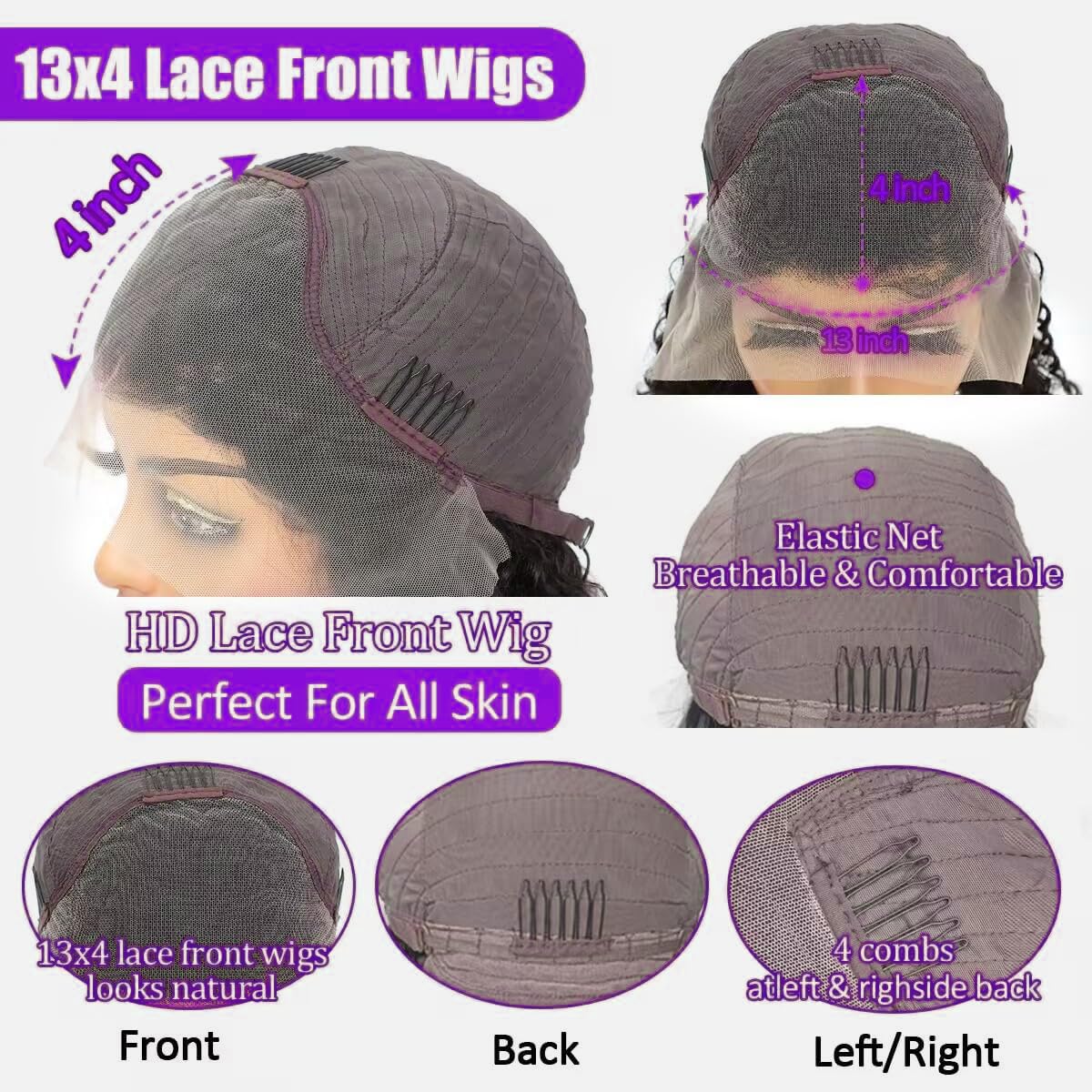 Bob Wig Human Hair 13x4 Deep Wave Curly Lace Front Wigs For Women Short Bob Wig Pre Plucked with Baby Hair Glueless Hair Curly Wigs Nature Hairline 150% Density Perruque Femme Humain (Natural balck 13x4 curly wig, 10 Inch)