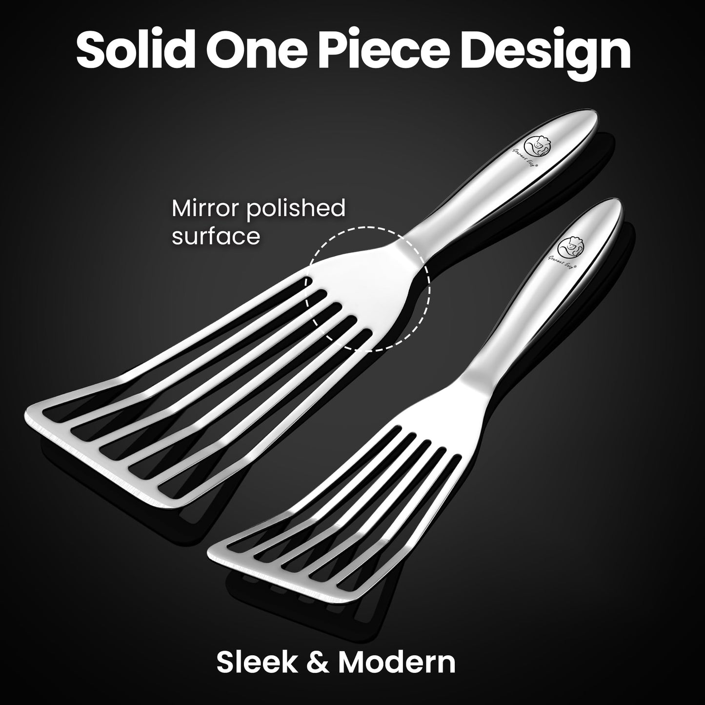 Fish Spatula Stainless Steel Combo, 1 Large Fish Turner Spatula + 1 Small Griddle Spatula, Metal Spatula for Kitchen Use, Slotted Spatulas, Frying Spatula with Thin Edge Ideal for Turning & Flipping