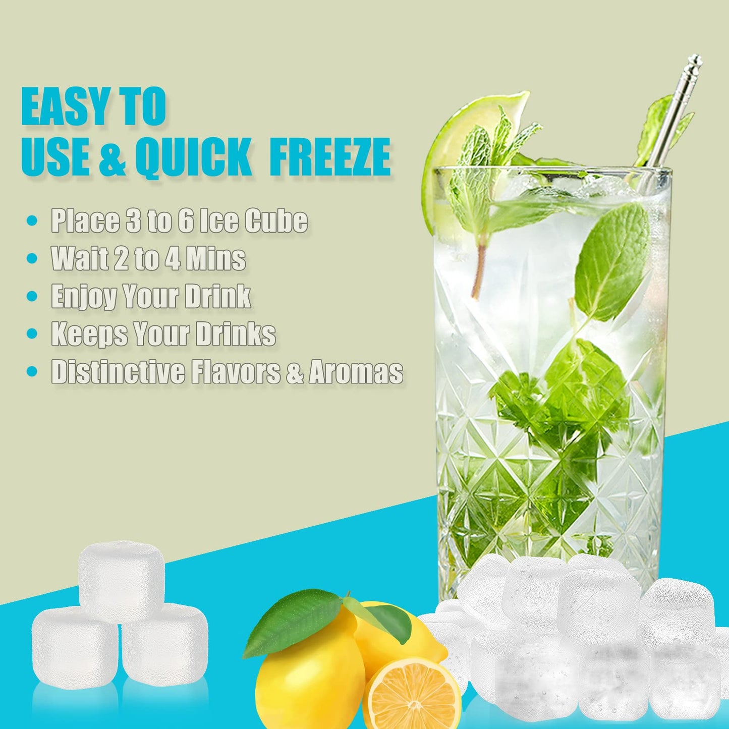 Reusable Ice Cubes for Drinks, 100 Pack Refreezable Plastic Ice Cubes BPA Free for Cocktails, Chills Drinks Without Diluting, Wine, Beer or Coffee Easy To Use