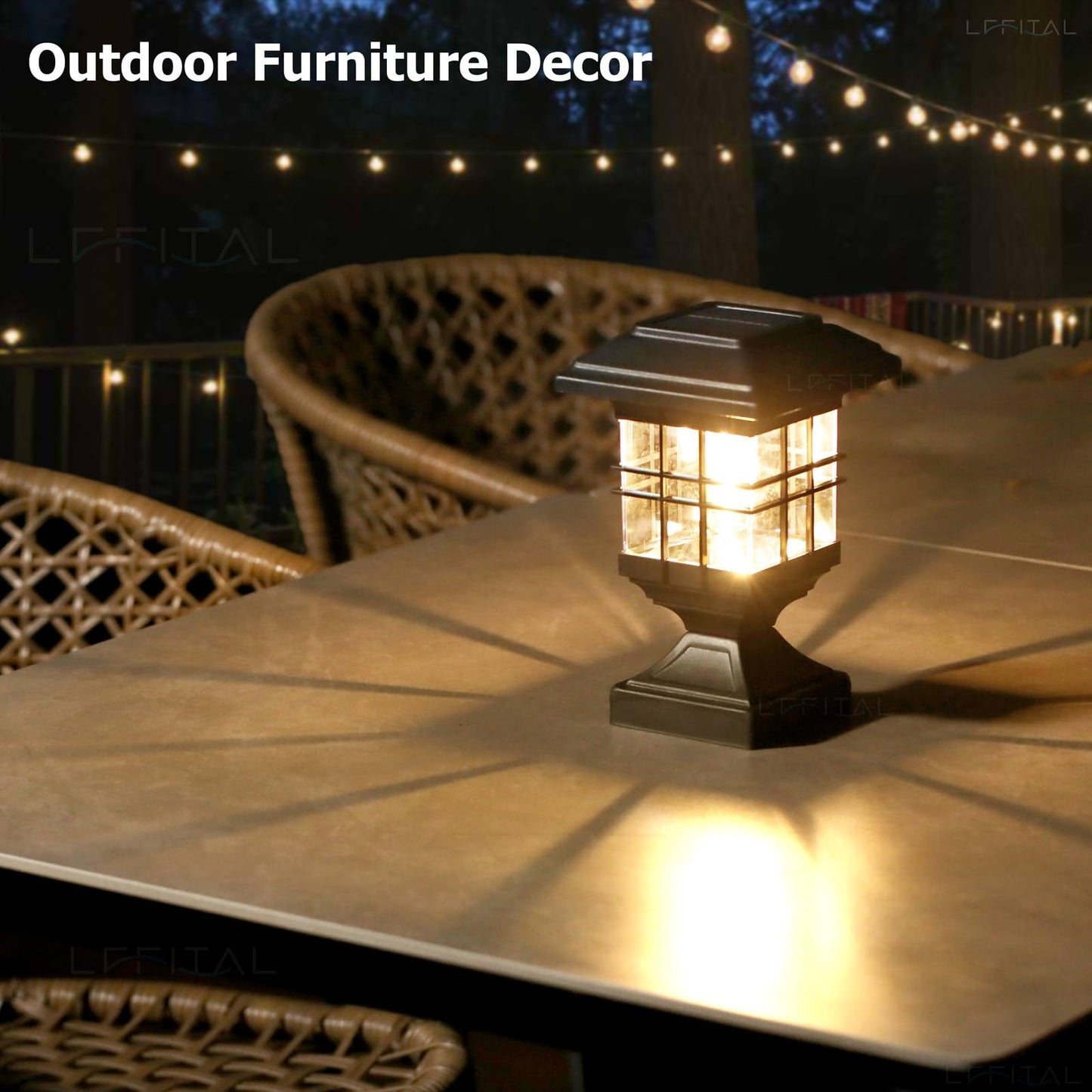 Lffital Solar Post Lights Outdoor Solar Post Cap Lights 2 Modes LED Deck Fence Cap Light for 4x4 5x5 6x6 Posts Patio Garden Decoration Warm White Lighting Black (2 Pack), TR-POST01