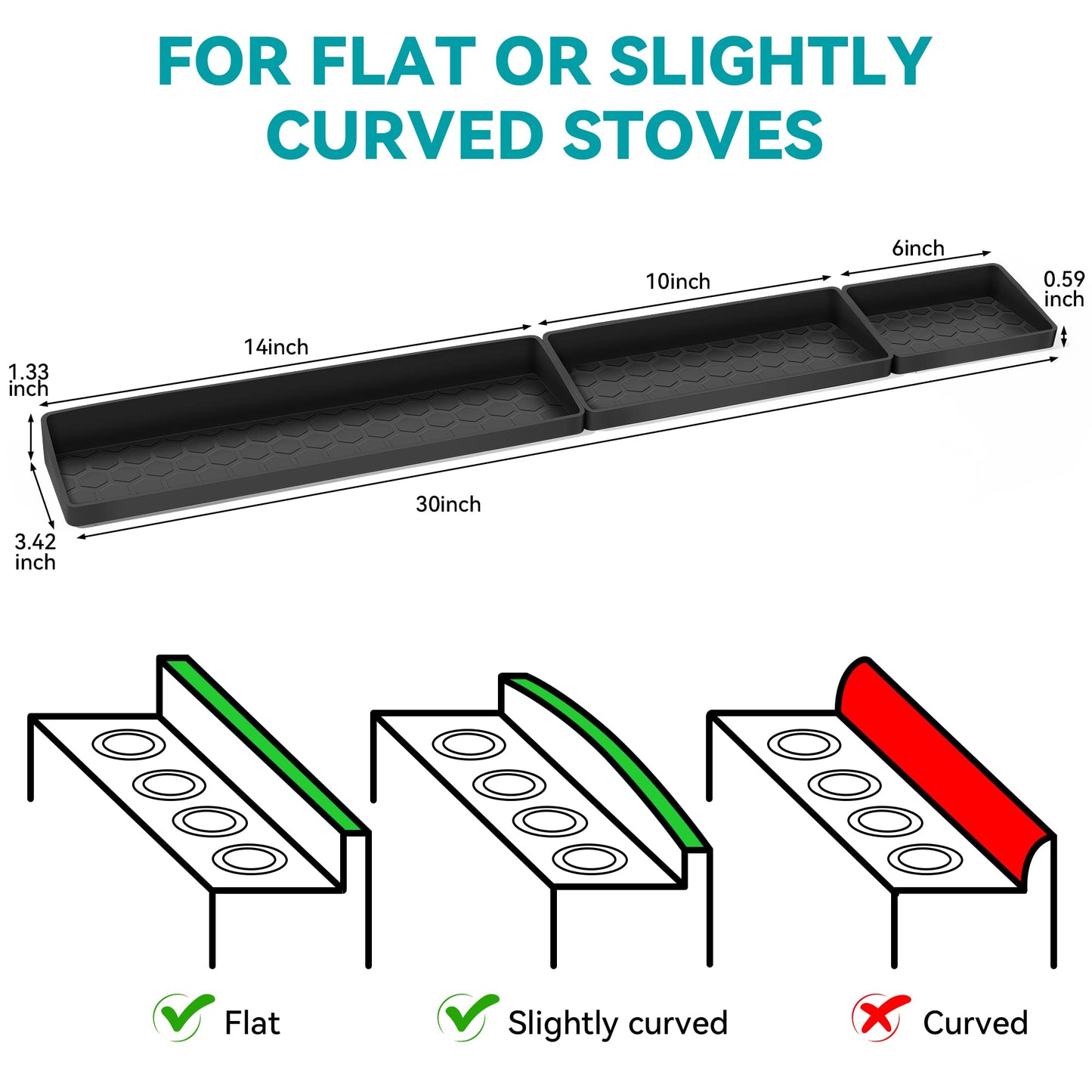 Homotte Stove Top Shelf - Silicone Magnetic Shelf for Kitchen Stove - Over Stove Spice Rack Organizer with 3 Detachable Functional Partitions - Adjustable Length of 20/24/30 Inch (Black)