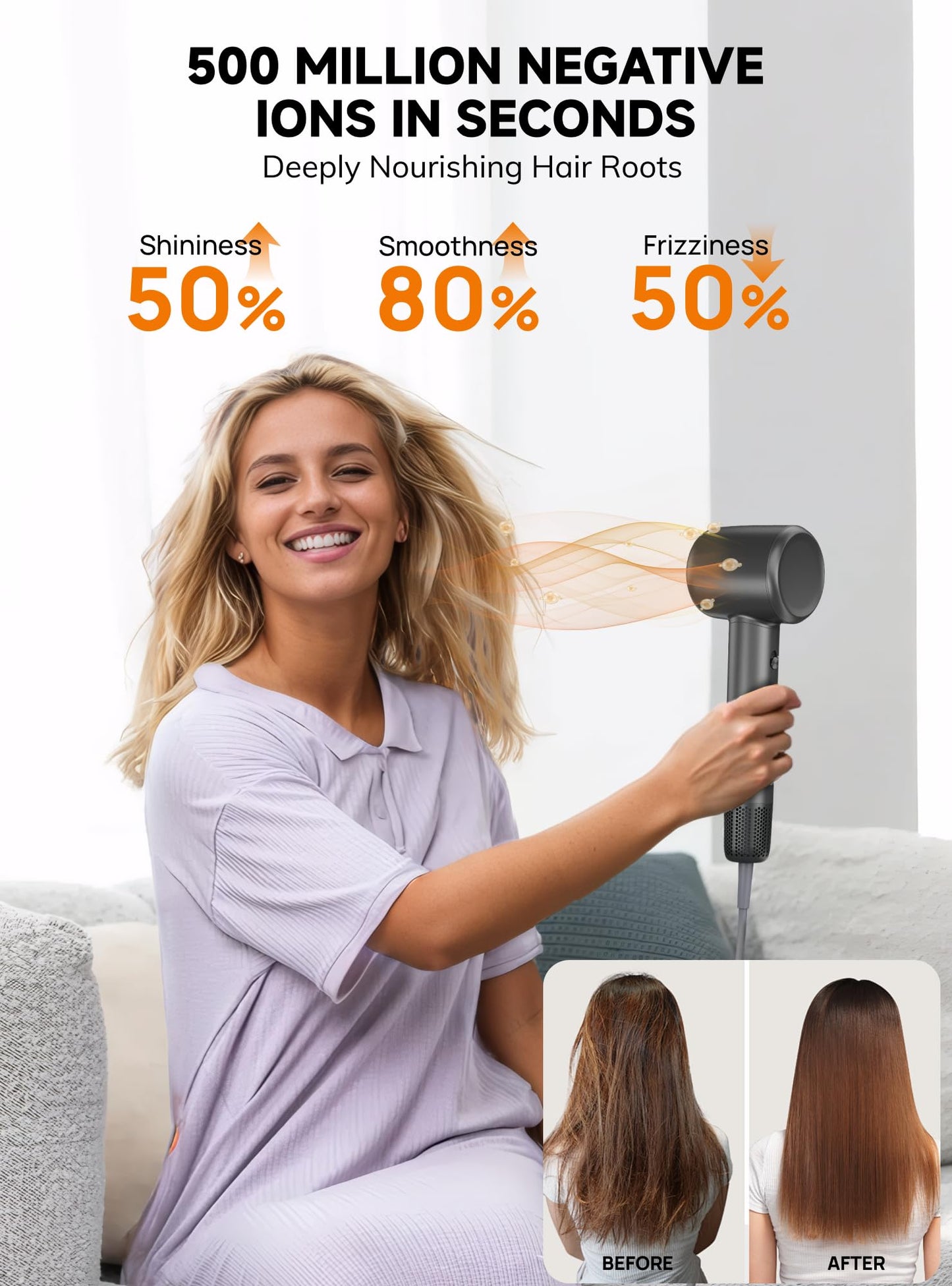 TRANXPHIT Hair Dryer Blow Dryer: Ionic Professional High-Speed 160000 RPM Brushless Motor 500M Negative Ionic Hairdryer Fast Drying Low Noise Thermo-Control for Salon & Home with Magnetic Diffuser & Nozzle