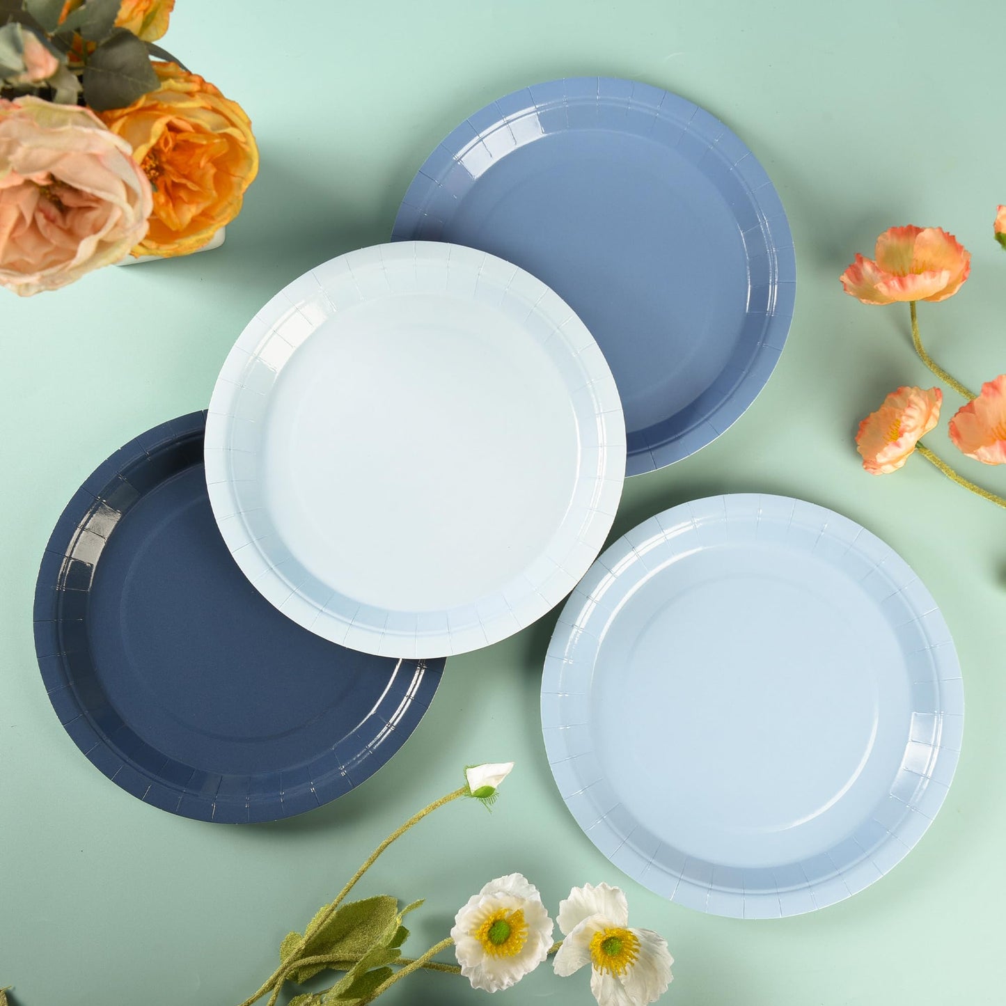 AimFun 48Pcs Dusty Blue Paper Plates Gradient Blue Party Plates 9 Inch Disposable Pastel Birthday Plates Round Dinner Dessert Plates for Wedding Baby Bridal Shower Party Supplies Tableware Decor