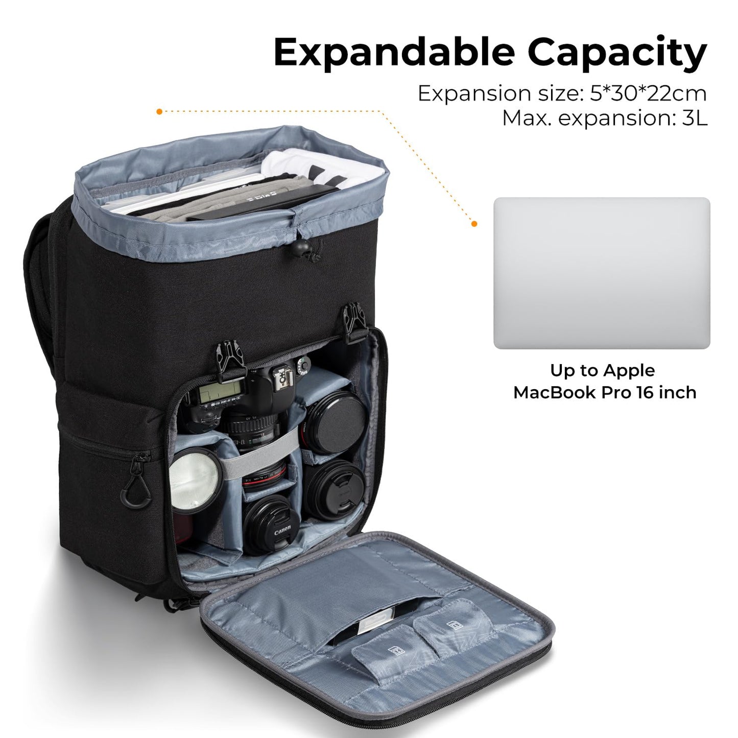 K&F Concept Camera Backpack, Hard Shell Camera Bag, Large Capacity Photography Backpack with 15.6" Laptop Compartment & Tripod Holder & Rain Cover, Backpack for DSLR SLR Cameras and Accessories