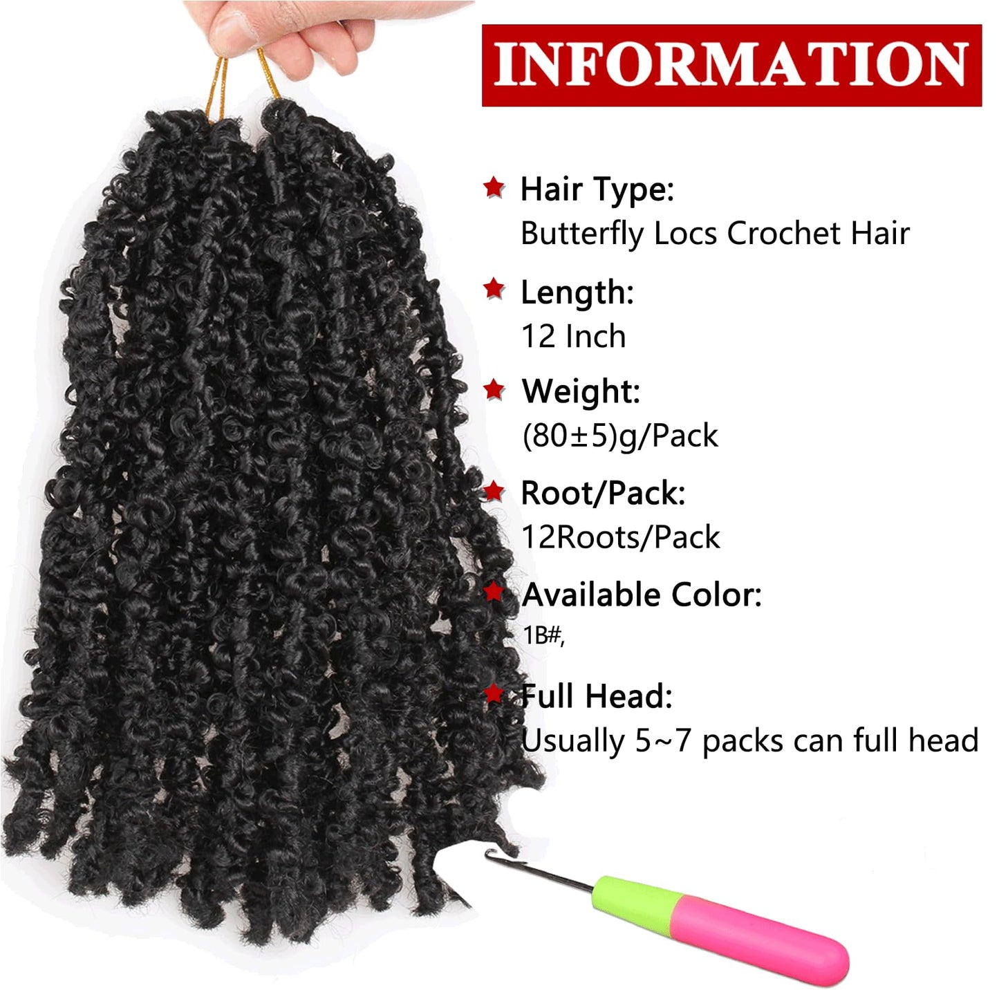 Xtrend 12 Inch 6 Packs Butterfly Locs Crochet Hair Black Messy Distressed Faux Locs Crochet Braids Pre Looped Soft Locs Hair for Black Women #1B