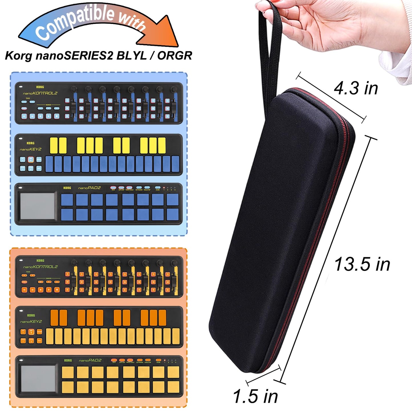 LTGEM Case Compatible with KORG nanoKONTROL2/nanoKEY2/nanoPAD2/nanoSERIES2 Slim-Line USB Control Surface/Keyboard/MIDI Pads, Office Travel Carrying Storage Bag - Black+Grey(Case Only)