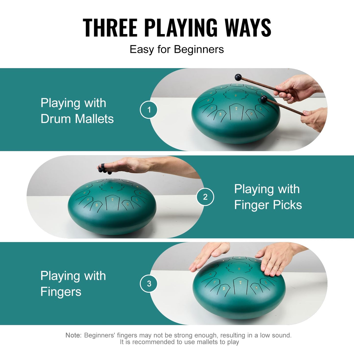 VEVOR Steel Tongue Drum, Steel Drum for Outside Garden, C Major Key, Tank Drum with 2 Mallets & Carry Bag, Hand Pan Drum Percussion Instrument for Musical Education Yoga (Green, 12 in & 13 Notes)