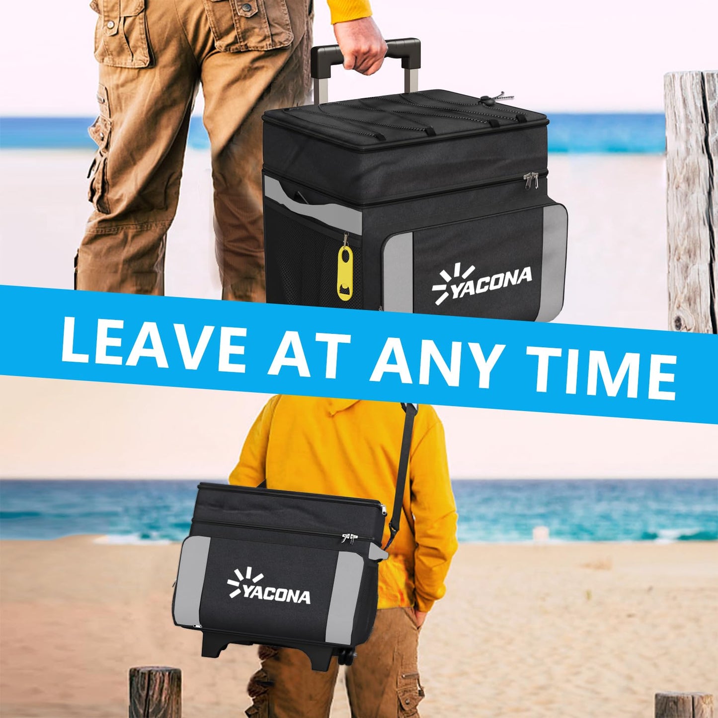 Cooler with Wheels and Handle, 50 Can Rolling Cooler, Portable Collapsible Soft Cooler with Wheels, Leakproof Insulated WheeledCooler for Beach, Camping, Patio Travel, Outdoor, Ball Fields