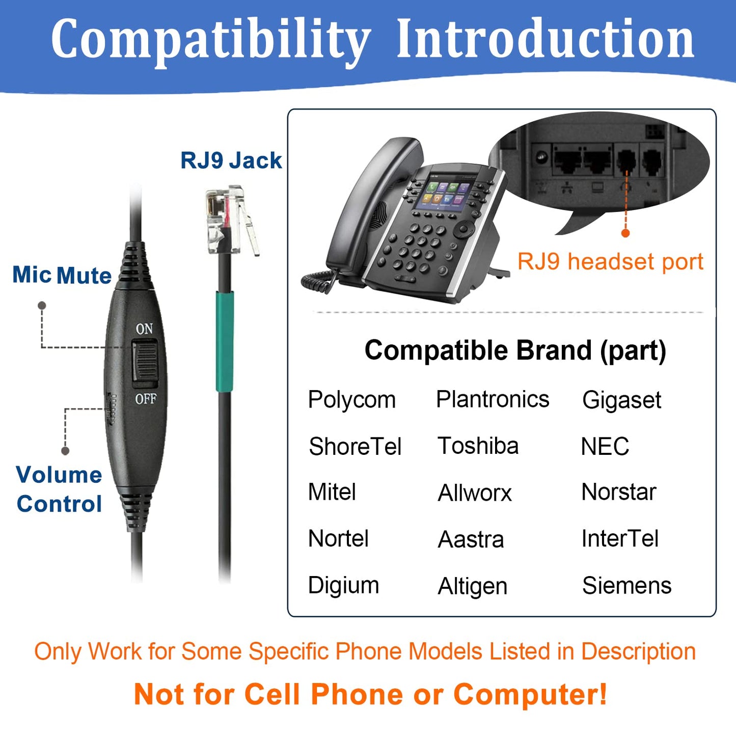 Callez Wired Telephone Headset Mono, Call Center RJ9 Phone Headset with Noise Canceling Mic Compatible with ShoreTel 480 Plantronics T10 Polycom Zultys Toshiba NEC DT300 Landline Deskphones