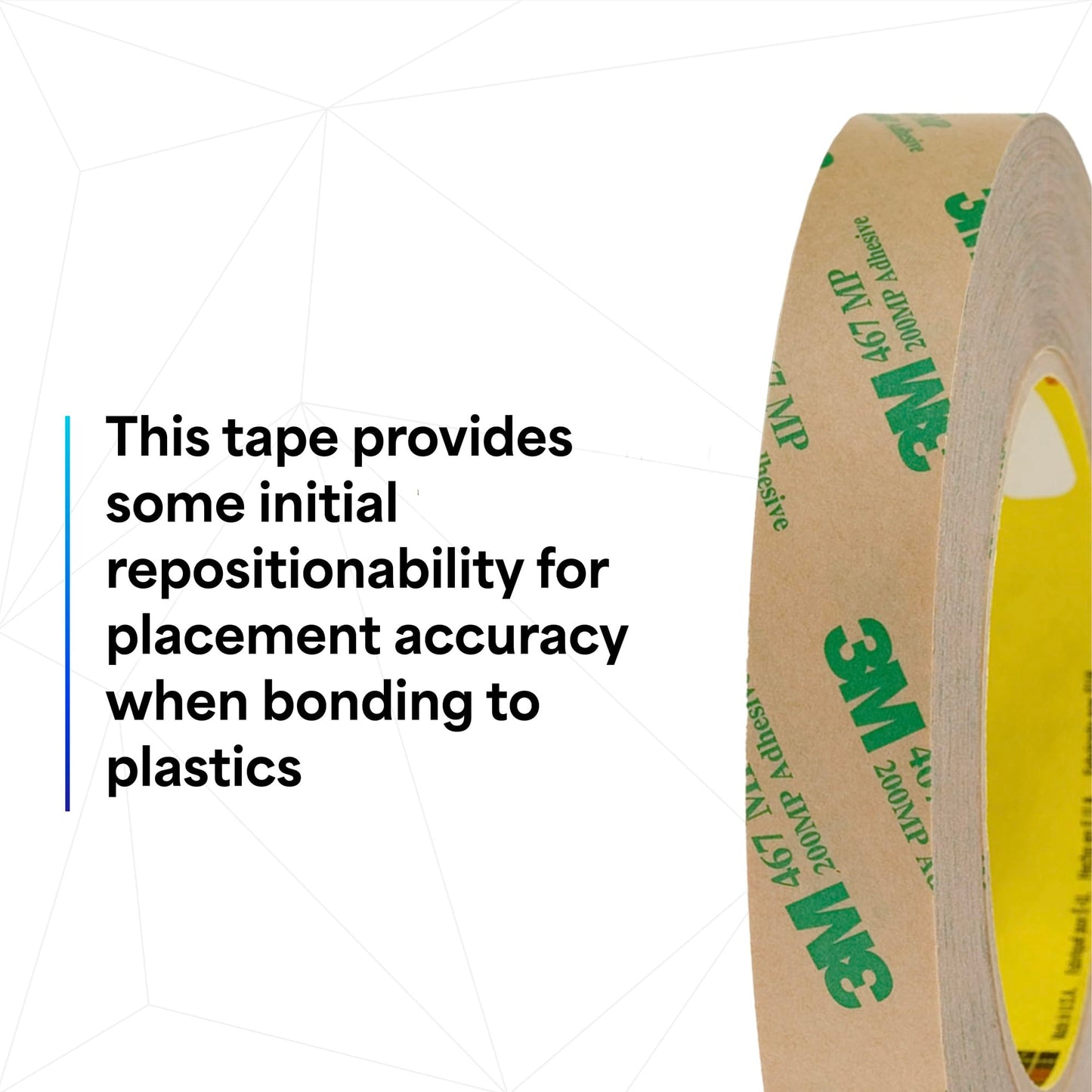3M 467MP Adhesive Transfer Tape - 1 in x 60 ft. Pressure Sensitive Tape Roll with PCK Layflat Liner, Temporarily Repositionable Adhesive. Tapes and Adhesive