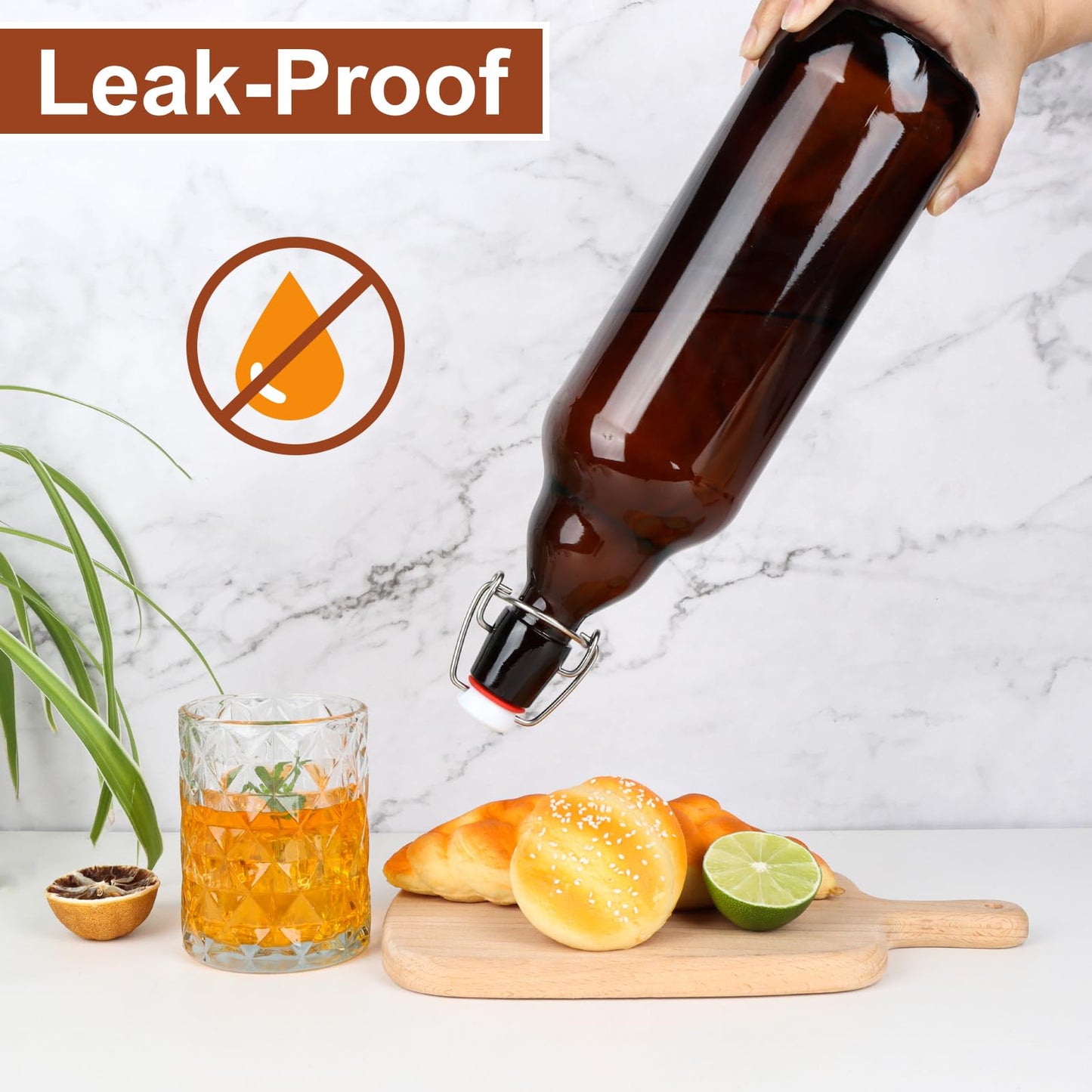 UrSpeedtekLive 8 Pack 32oz Amber Swing Top Glass Bottles, Flip Top Brewing Bottles with Airtight Stopper for Vanilla Extract, Kombucha, Beer, Kefir, Mead