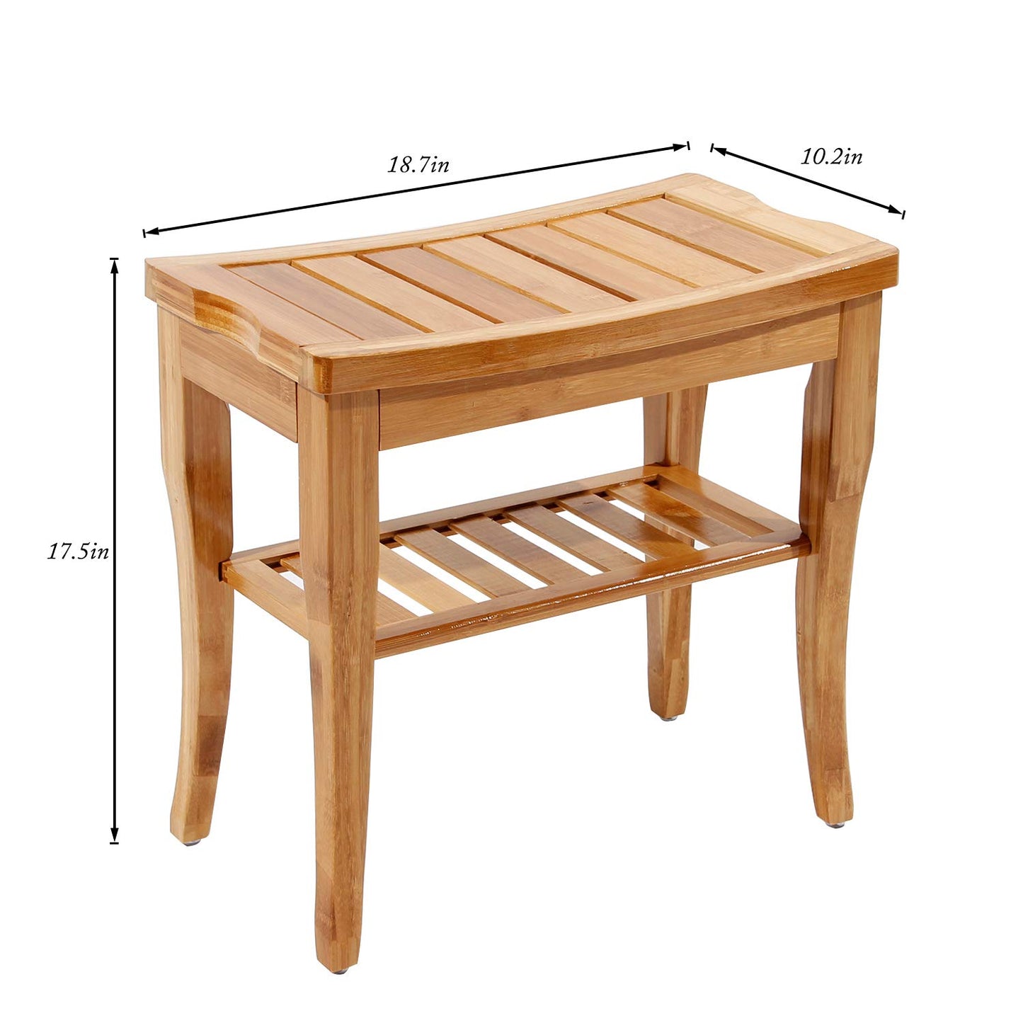 DlandHome Bamboo Bathroom Spa Shower Bench Foot Stool Bathing Seat with Storage Shelf
