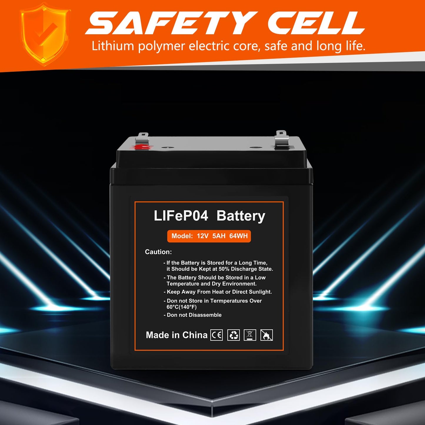 12V 5Ah LiFePO4 Rechargeable Backup Battery with BMS, 2000+ Cycles, Garage Door Opener Replacement Battery for Chamberlain 41A6357-1/Liftmaster 485lm 8500w