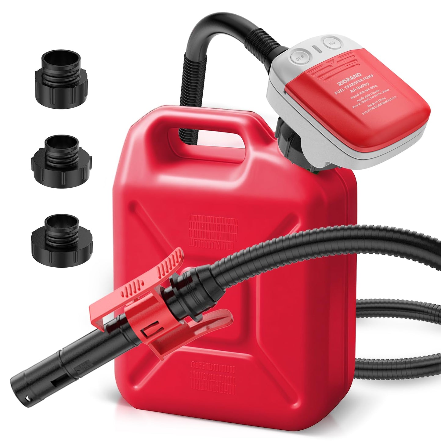 Gasoline Fuel Pump Battery Powered Fuel Transfer Pump Liquid Pump with Auto-Stop Flexible Hose for Gasoline Diesel Fuel（Batteries Not Included）