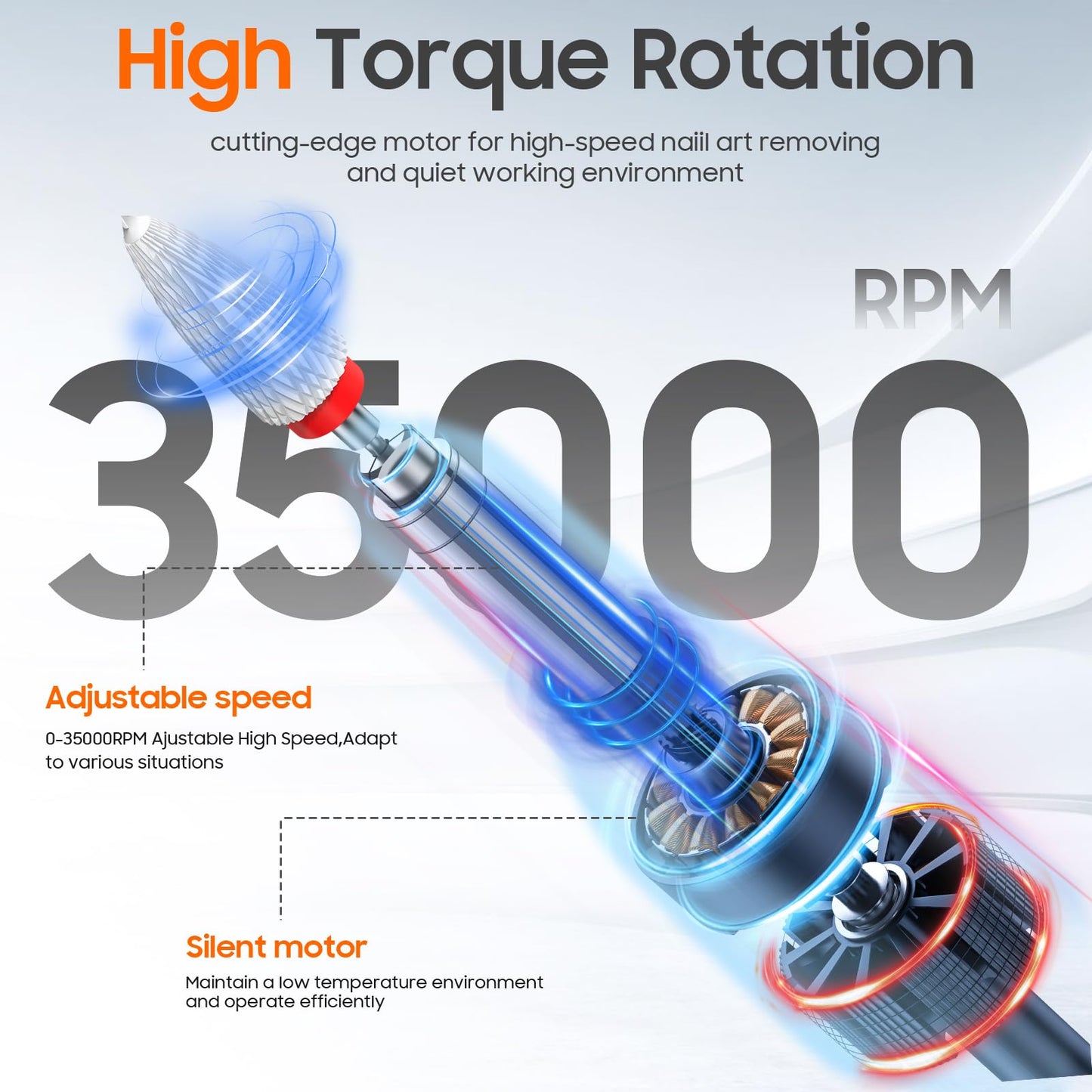 Professional Nail Drill 35000 RPM,SONGMIN Portable Cordless Efile with Bits Kit for Acrylic Nails Gel Polishing Removing,Rechargeable Electric Nail File Machine for Manicure,Pedicure Salon Home,White