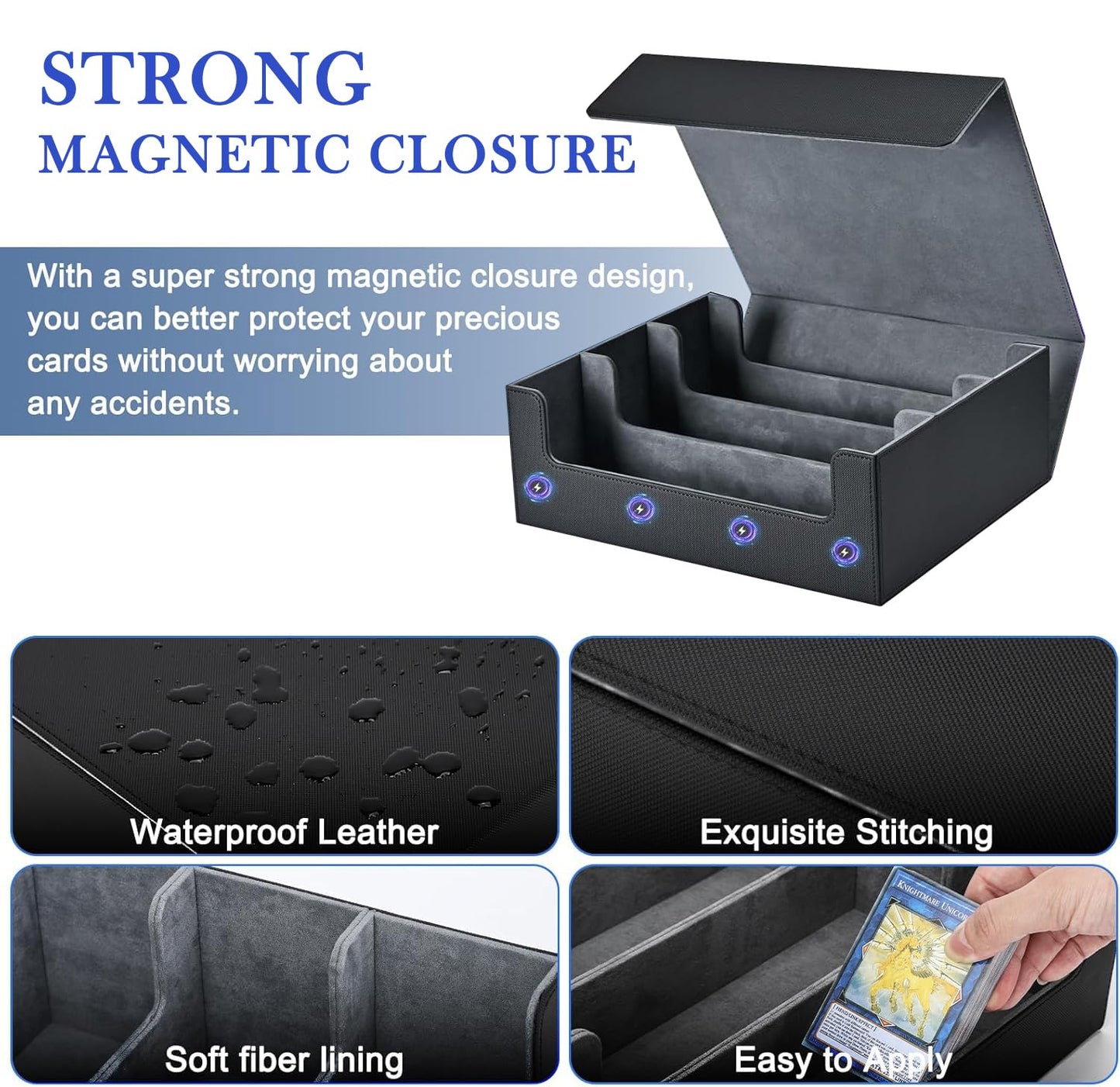 TERRALYX Card Deck Case for Trading Cards 1800+, Trading Card Storage Box with 8 Dividers and 3 Stoppers, Leather Magnetic Closure Deck Box Fit for YuGiOh, MTG and Sport Cards（gray）