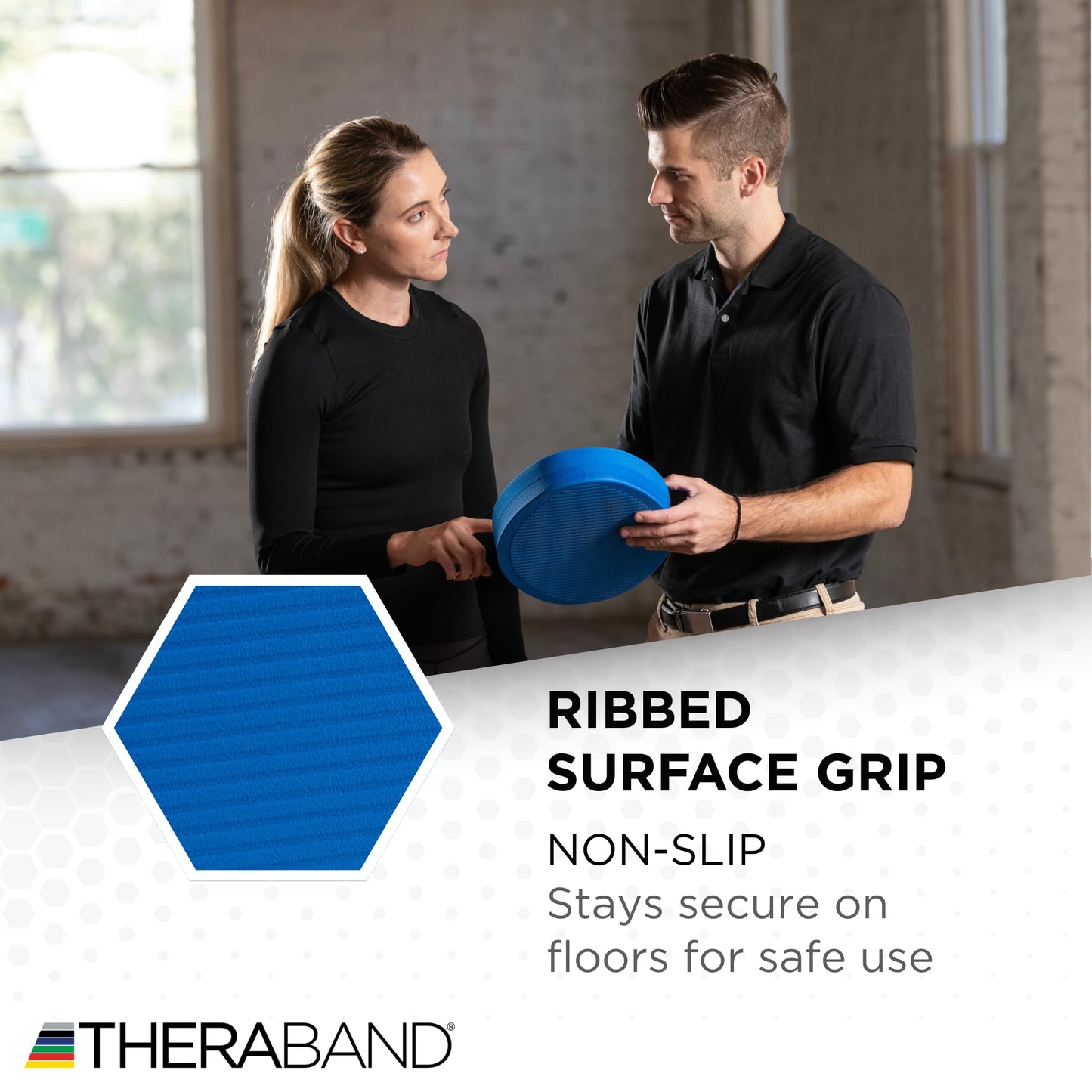 TheraBand Stability Trainer Pad, Intermediate Level Blue Foam Pad, Balance Trainer & Wobble Cushion for Balance & Core Strengthening, Rehabilitation, & Physical Therapy, Round Sport Balance Trainer