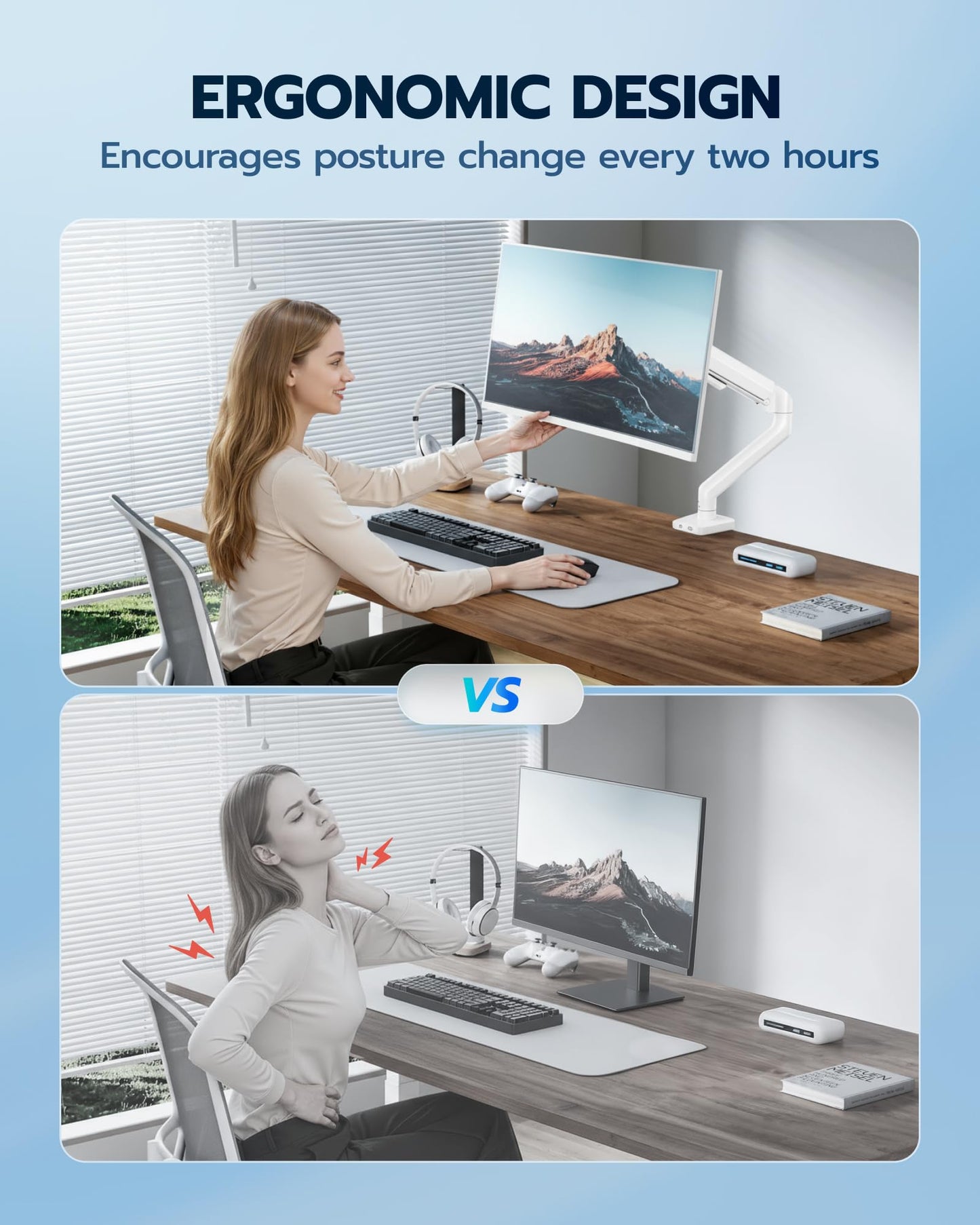 ARES WING Heavy Duty Single Monitor Arm - Fully Adjustable Monitor Mount for 17"-40" Ultrawide Screens up to 26.4 lbs with Clamp/Grommet Desk Mount, 75/100 Vesa Mount, White