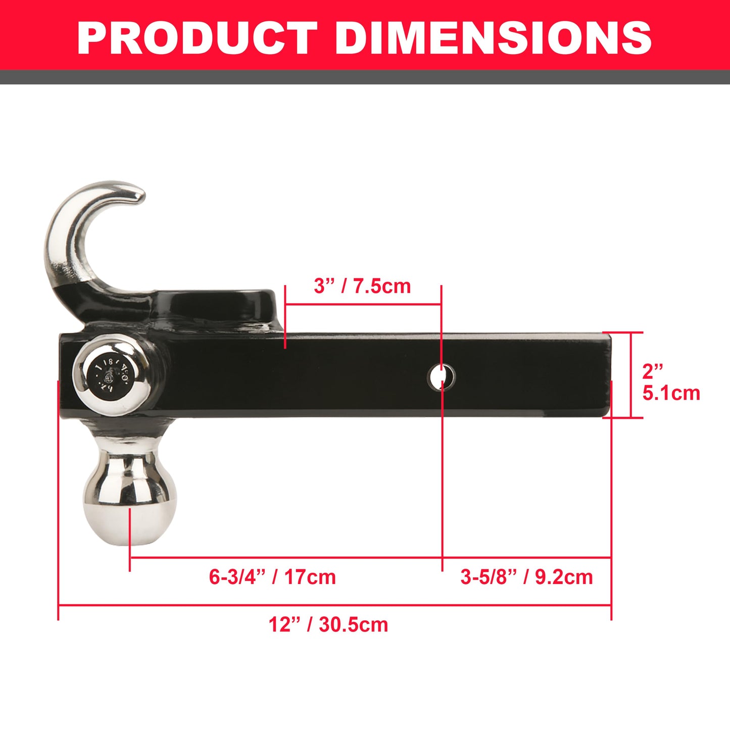 PEAKTOW Class III/IV 2 inches Trailer Hitch Ball Mount with 1-7/8”, 2”, 2-5/16” Triple Chrome Plated Balls and Hook, 10,000 lbs. Capacity, with 5/8 Inch Pin