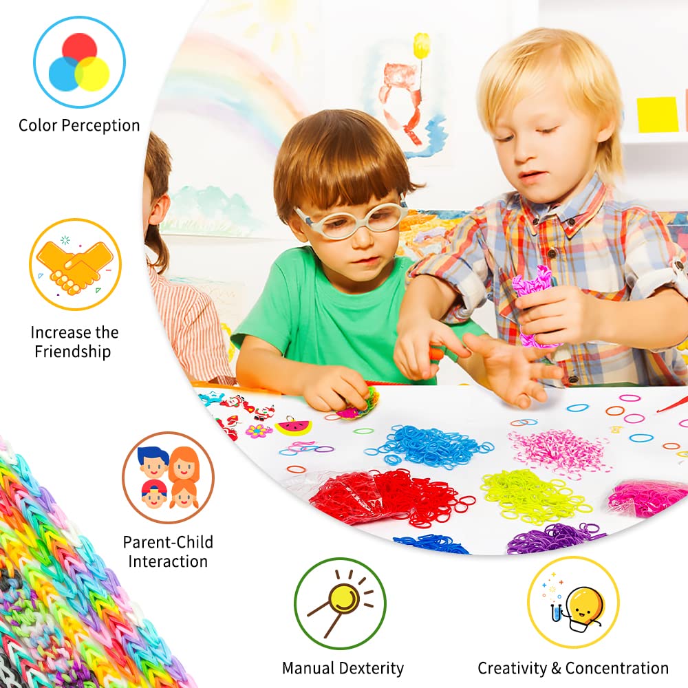 Inscraft 17500+ Rubber Loom Bands with 3 Layer Blue Container, 28 Colors, 600 S-Clips, 352 Beads, 40 Cartoon Pendant, Bracelet Making Refill Kit for Kids