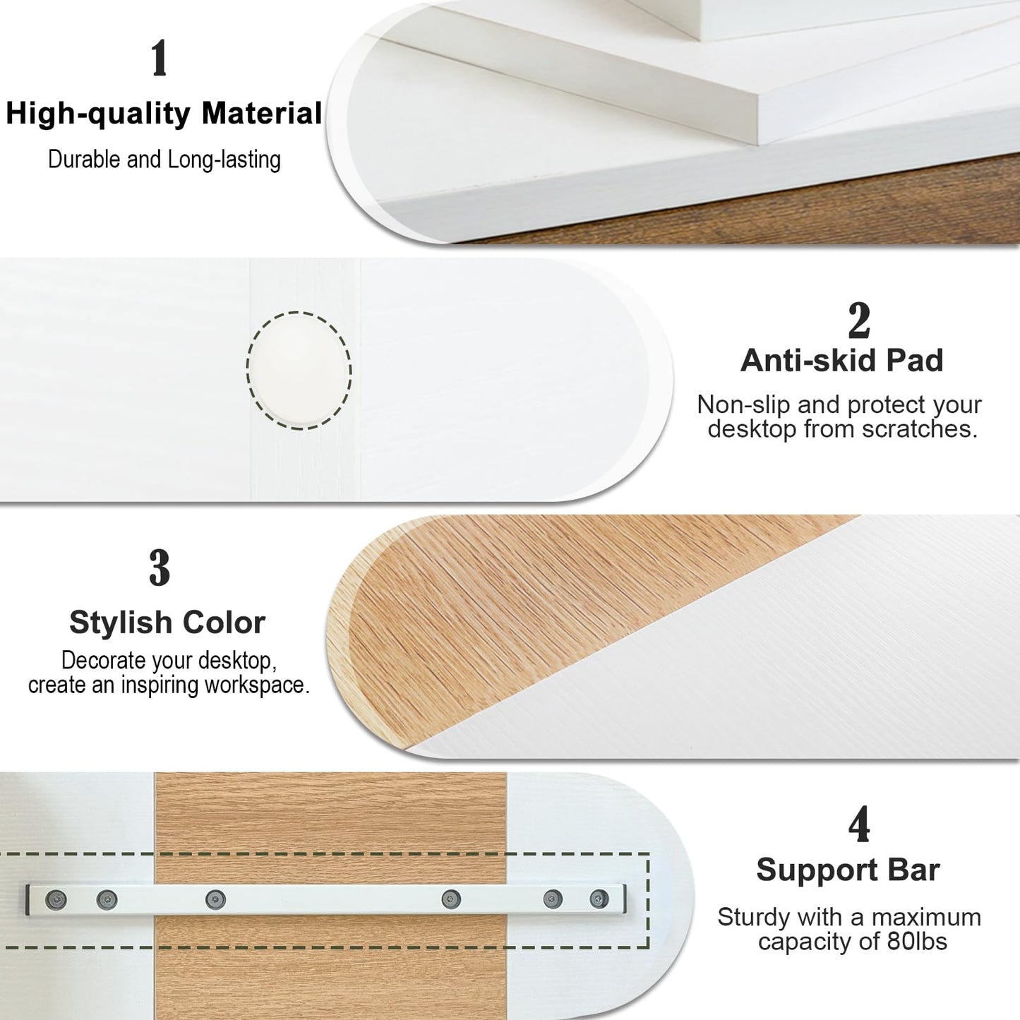 TEAMIX 2 Tiers Desktop Monitor Stand Riser 51cm Printer Stand with Storage Small TV Riser Laptop Wooden Desk Organizer Shelf Bookshelf Maple (White+Maple, 2 Tiers)