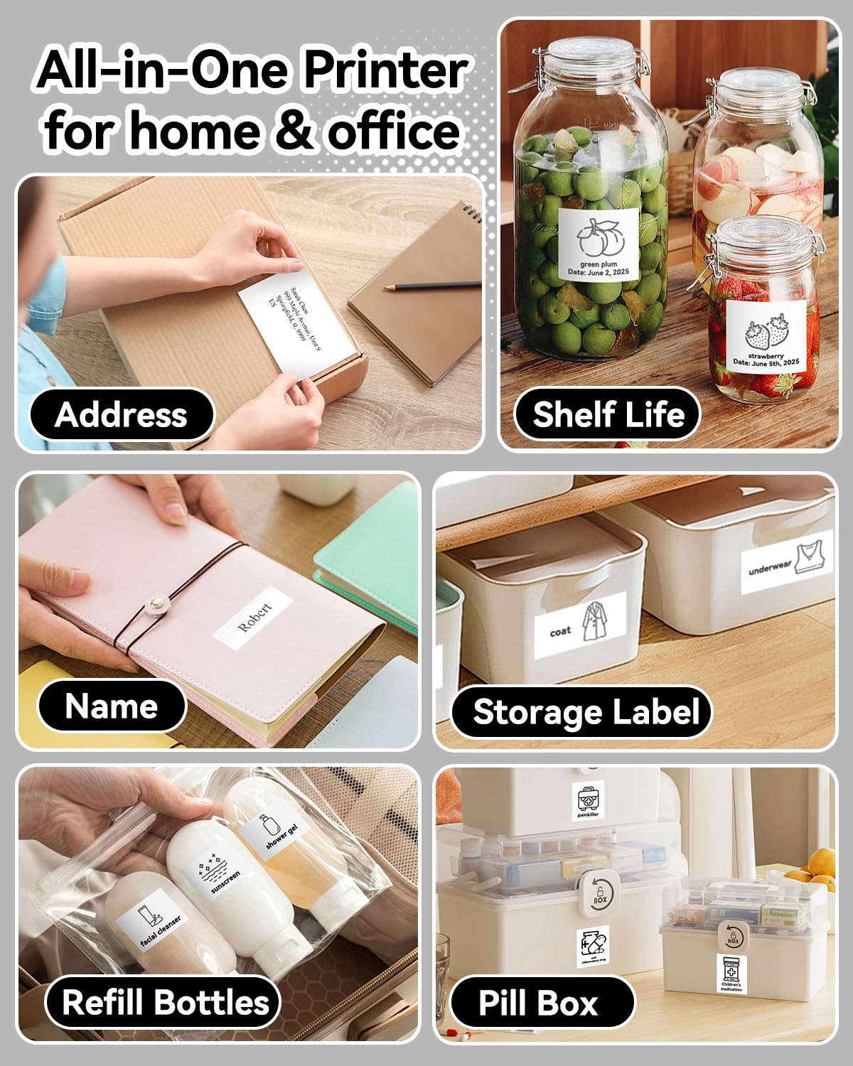 Aptika Sticker Printer - Print Pod 2.0 Mini Printer with 14 Rolls Sticky Paper, Thermarote Portable Sticker Maker Machine, Thermal Label Maker, Thermanote Labeller for Photos Notes Graphics, Black
