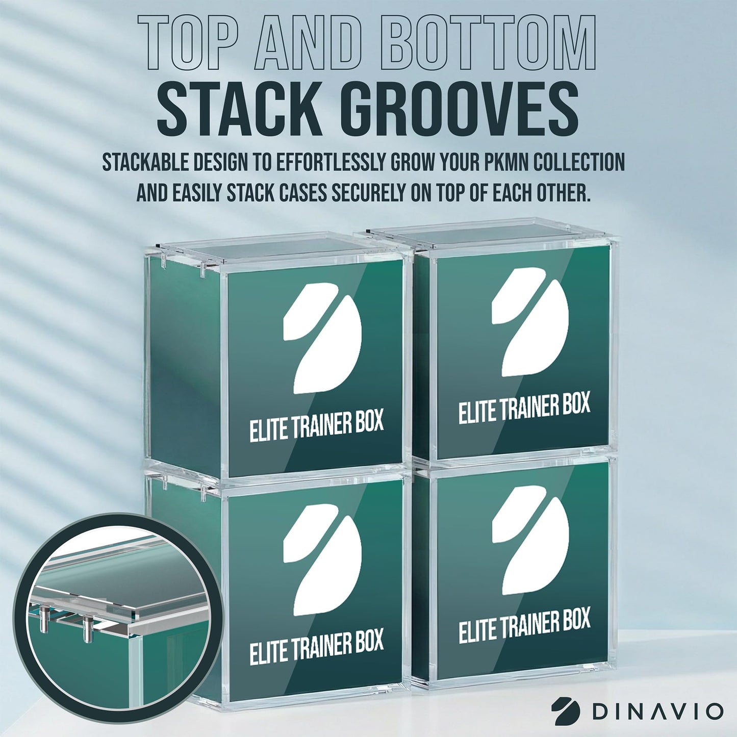 Dinavio Crafthouse Elite Trainer Box Acrylic Display Case Stackable - 8mm + 5mm Ultra Thick Acrylic with N52 Strong Magnets - ETB Case Protector - Compatible with Elite Trainer Boxes