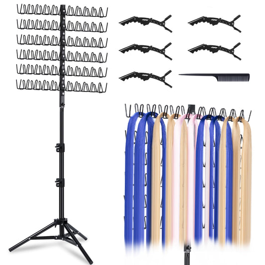 Braiding Hair Rack Standing with 120 Pegs, Height Adjustable 2-Side Hair Divider for Braiding Hair Separator Stand Metal (Black)