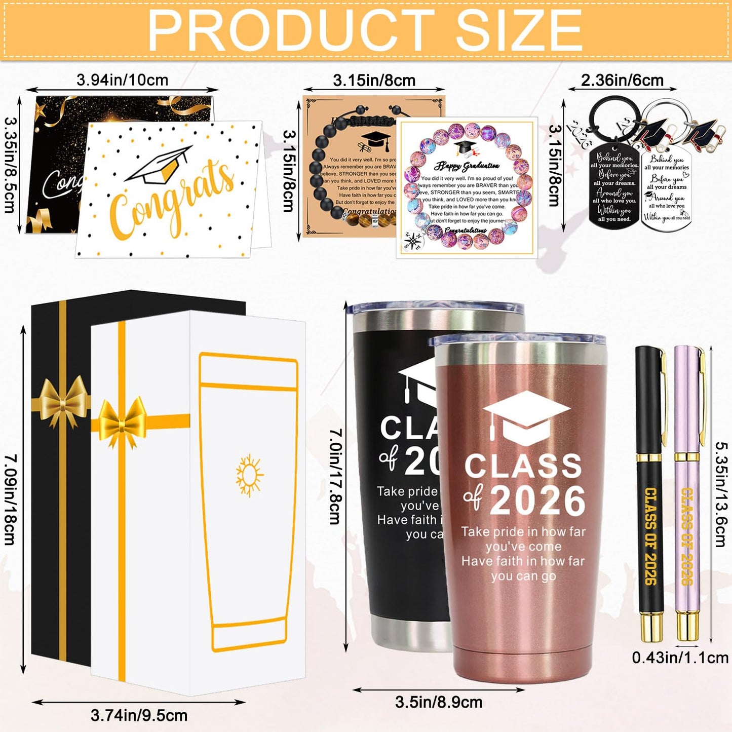 2 Pack Graduation Gifts, Class of 2026 Graduation Travel Tumbler, Inspirational 2026 Grad Gifts for Him Her High School Colleage Students Daughter Son Friends Master Gifts(Rose Gold & Black)