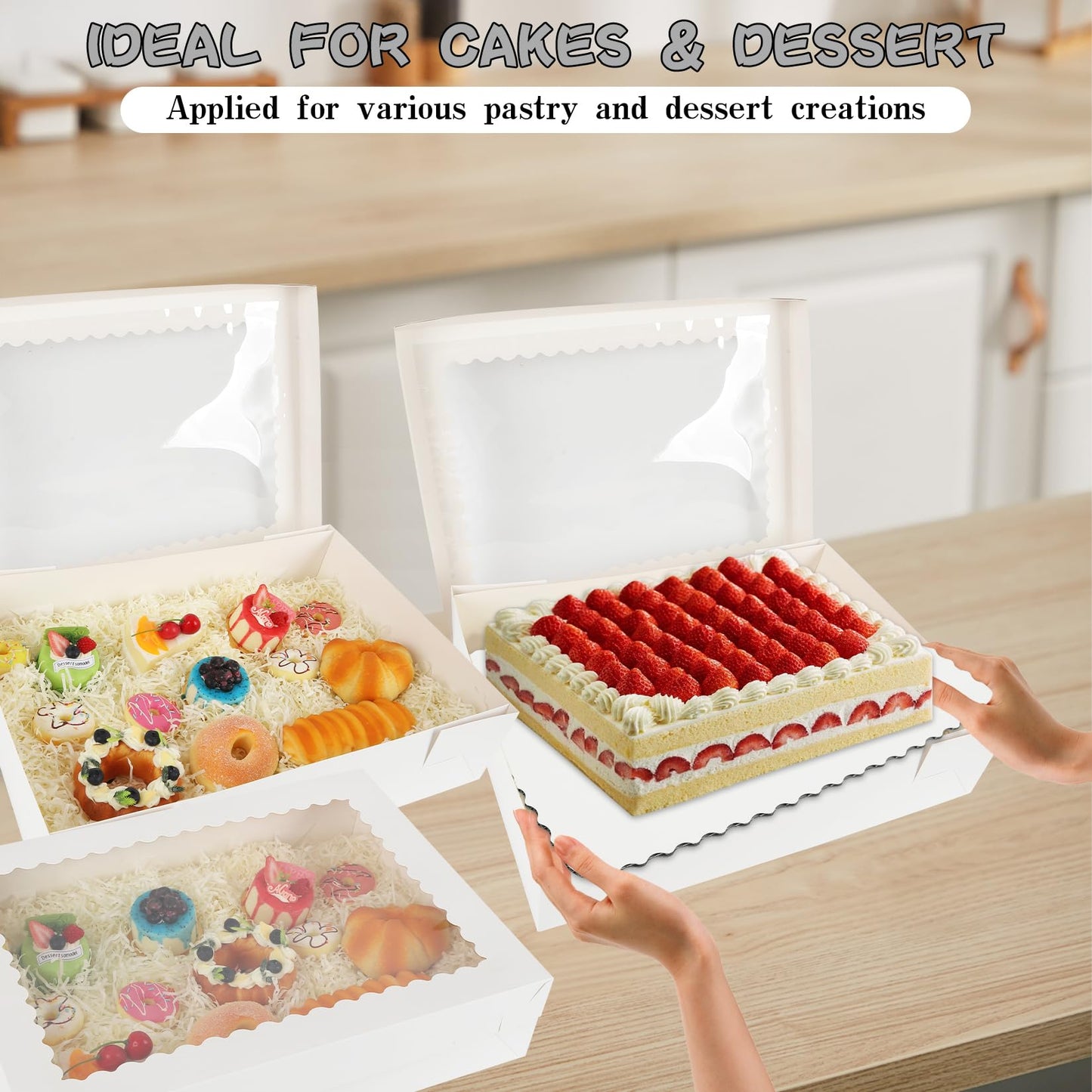 Anscher 10 Sets 19x14x4in White Bakery Boxes Half Sheet Cake Boxes with Board, Large Treat Boxes for Pastry Baking Cake Donuts Cupcake Pie Packaging