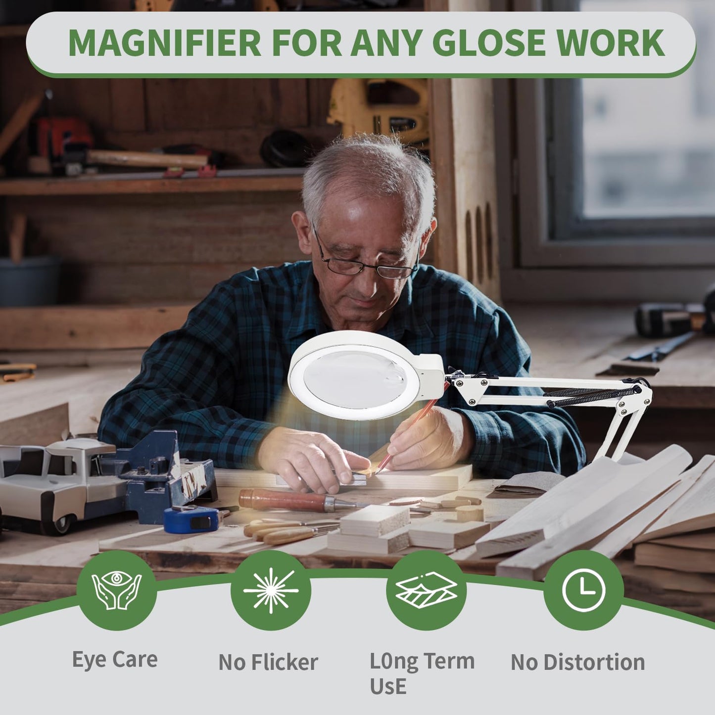 10X/20X Magnifying Glass with Light and Stand, LED Desk Lamp with Base and Clamp, 3 Color Mode, 10 Dimmable Levels Desktop Magnifier, Hands Free for Reading Crafts Jewelry Sewing Close Work