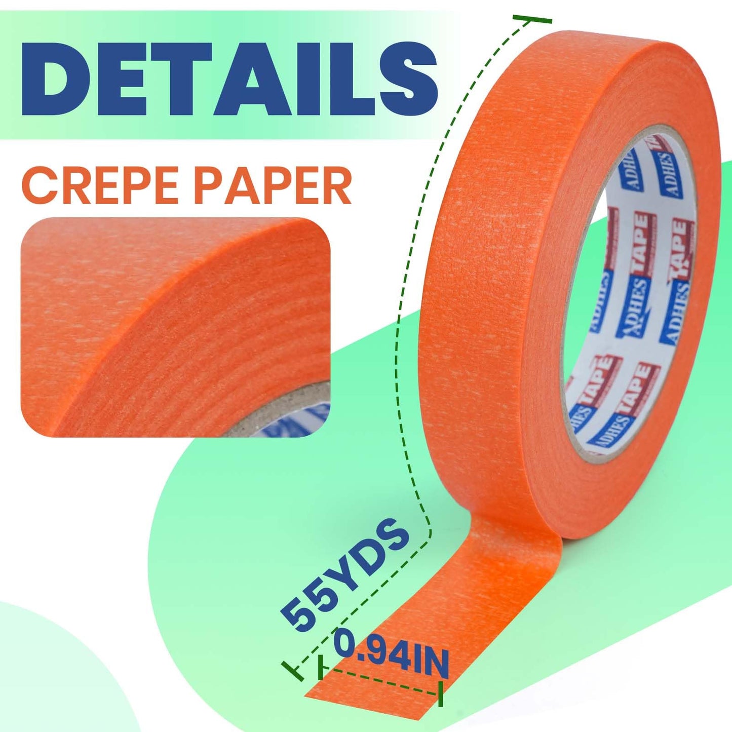 ADHES Orange Masking Tape 0.94 Inch x 55 Yards, 30 Rolls UV Resistant No Residue Multi-Surface Painters Tape, Automotive Masking Tape for Indoor & Outdoor, Arts, Crafts, DIY, Labeling